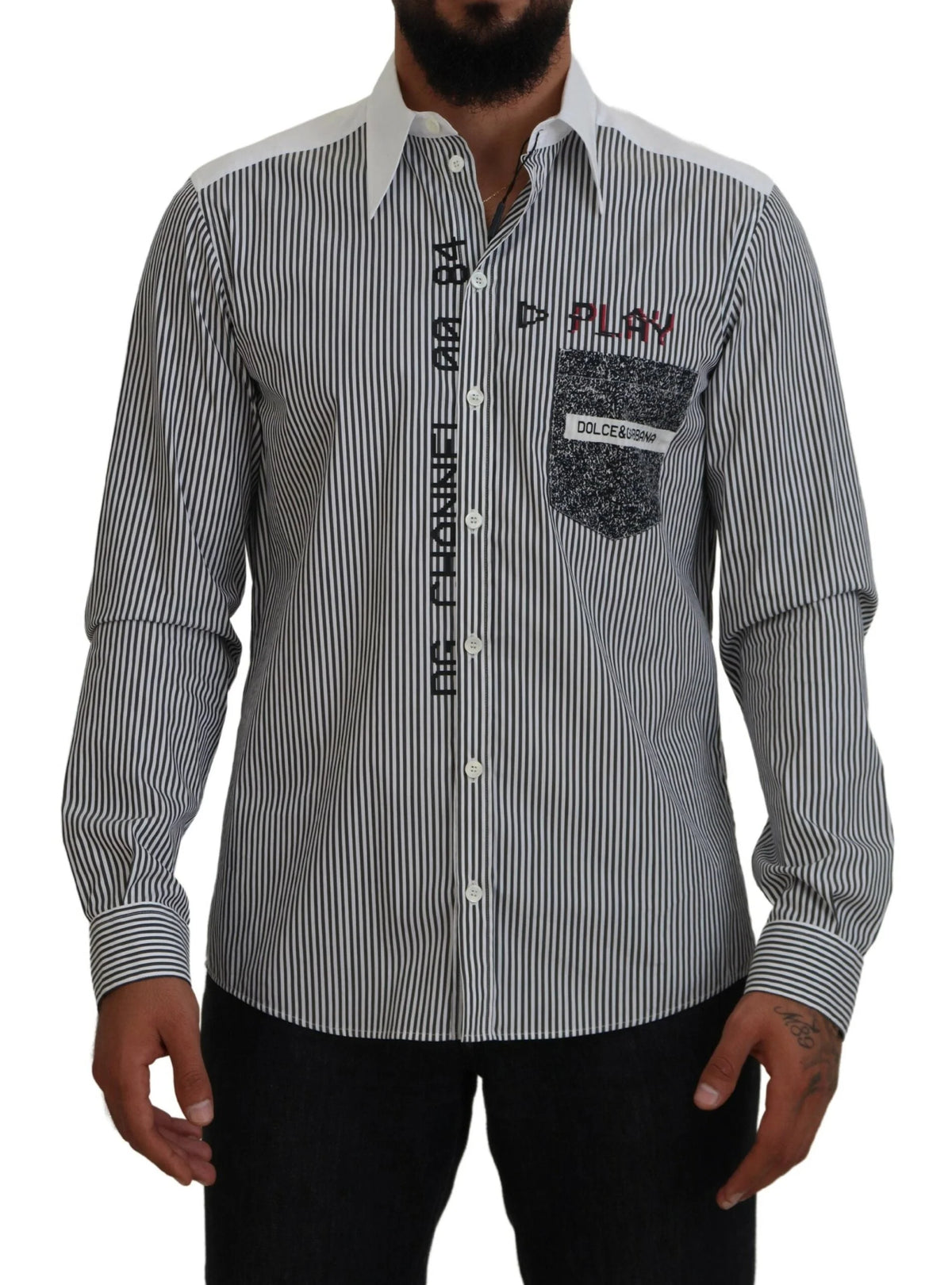 Dolce & Gabbana Black White Striped Printed Casual Cotton Shirt - IT41 | L - Shirts