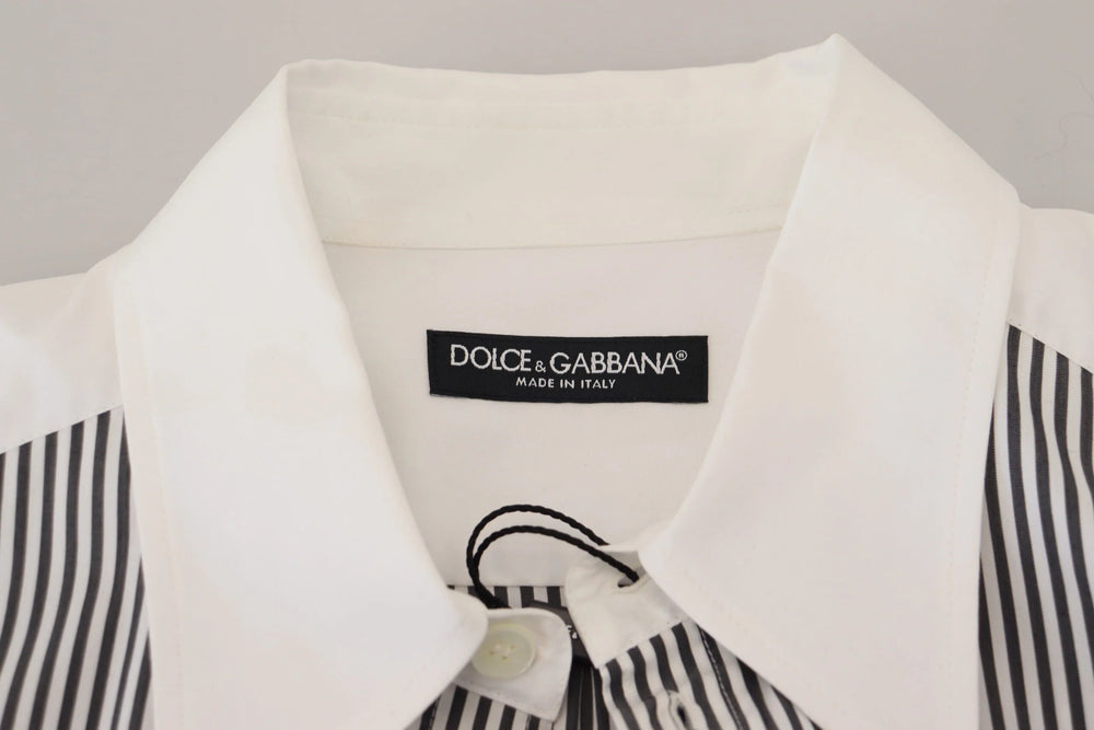 Dolce & Gabbana Black White Striped Printed Casual Cotton Shirt - IT41 | L - Shirts