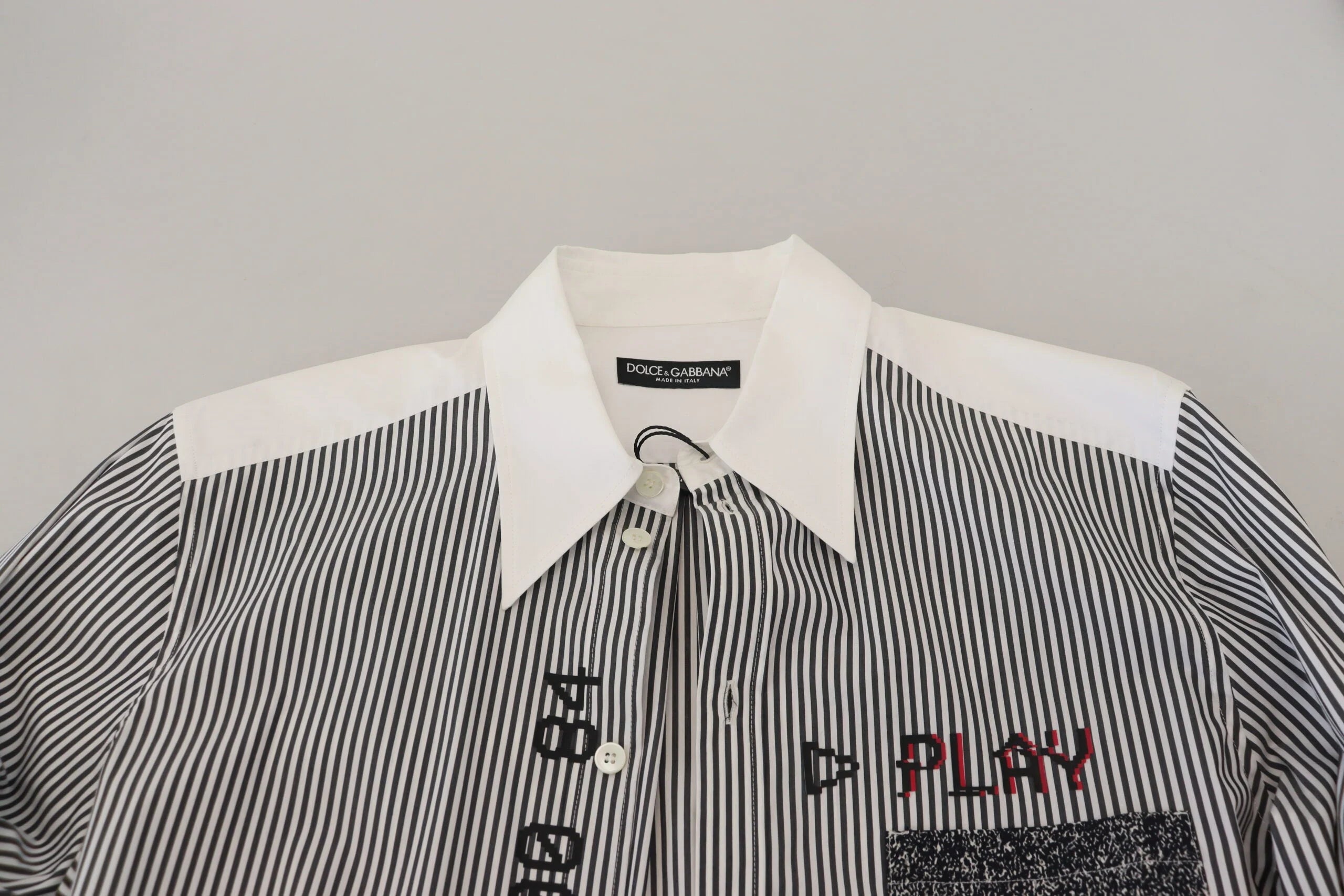 Dolce & Gabbana Black White Striped Printed Casual Cotton Shirt - IT41 | L - Shirts