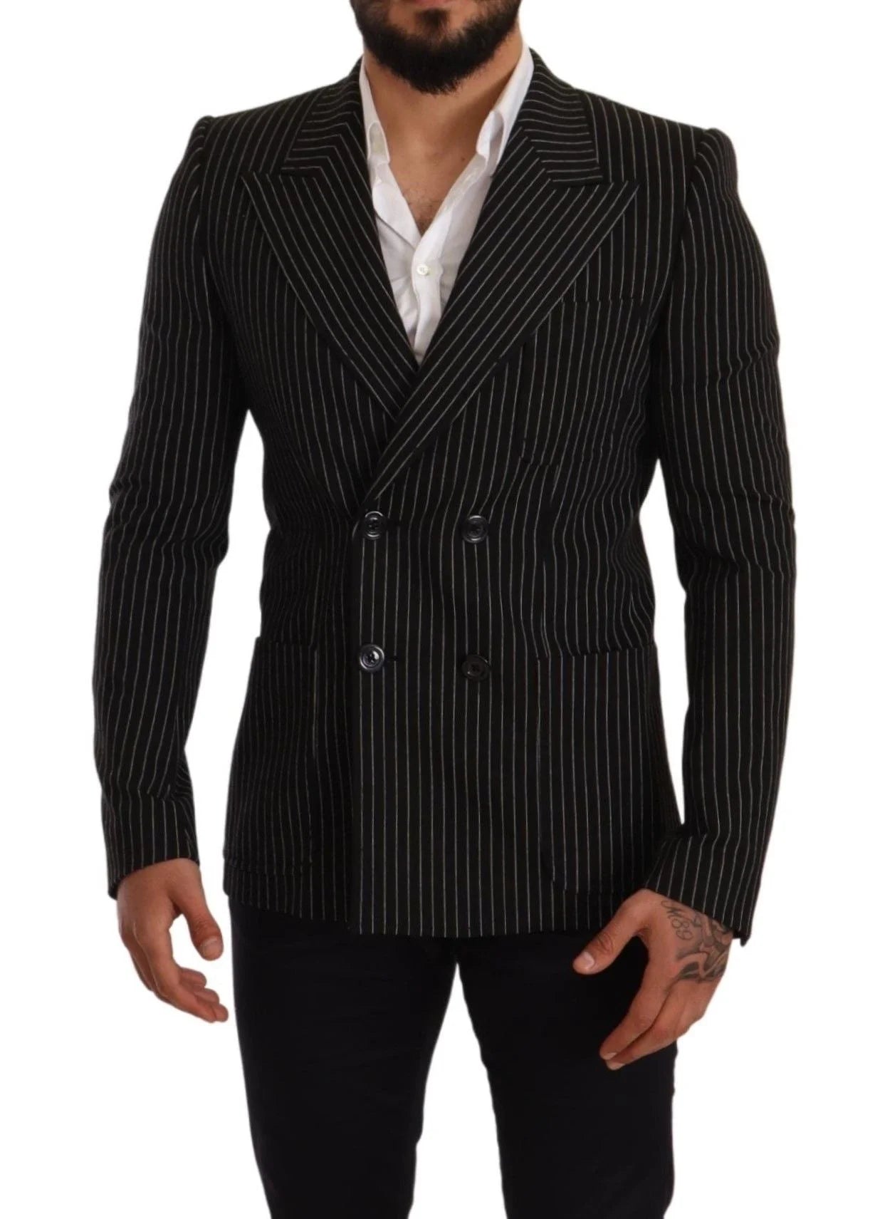 Dolce & Gabbana Black White Striped Slim Fit Coat Blazer - IT48 | M - Sport Jackets