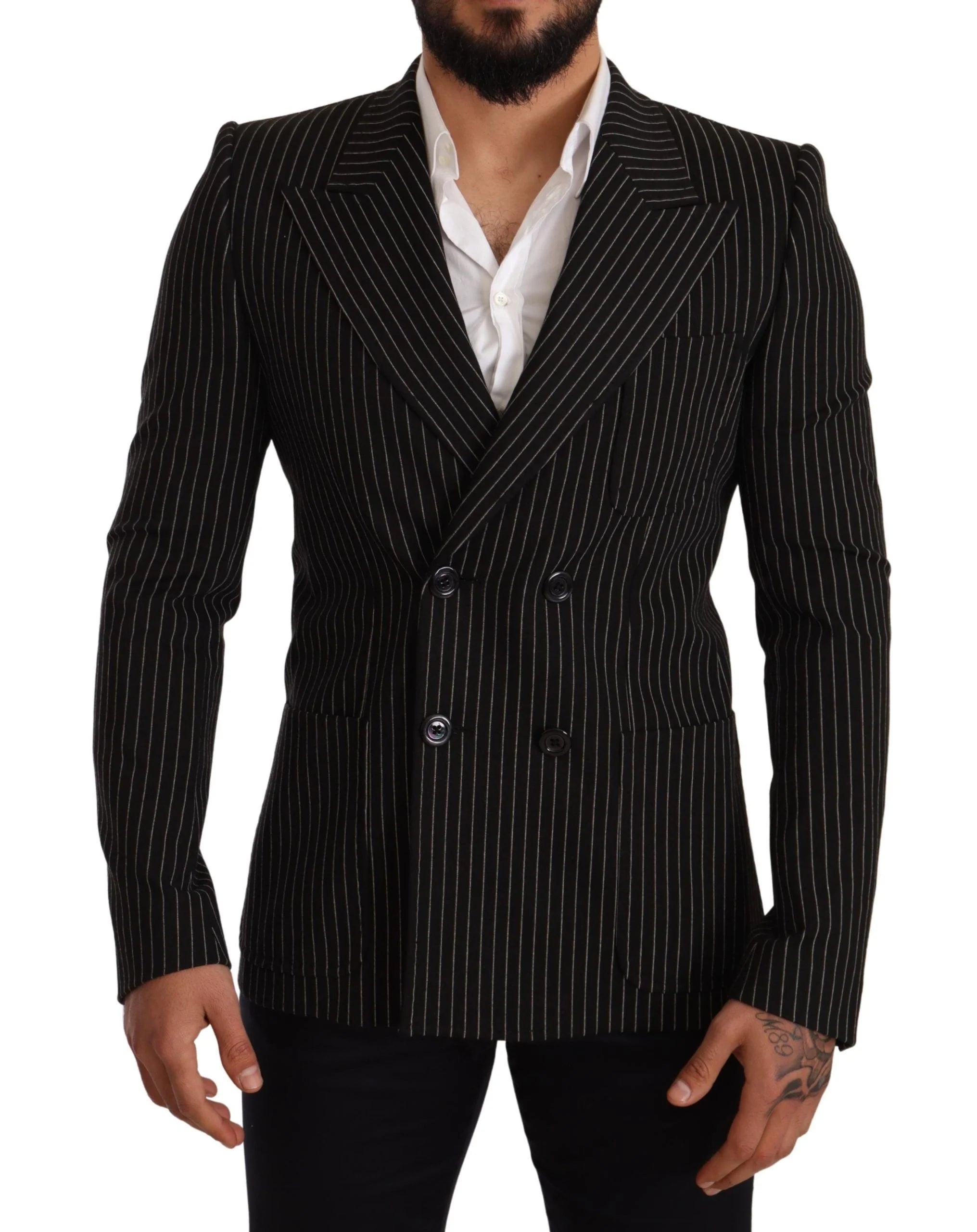Dolce & Gabbana Black White Striped Slim Fit Coat Blazer - IT48 | M - Sport Jackets