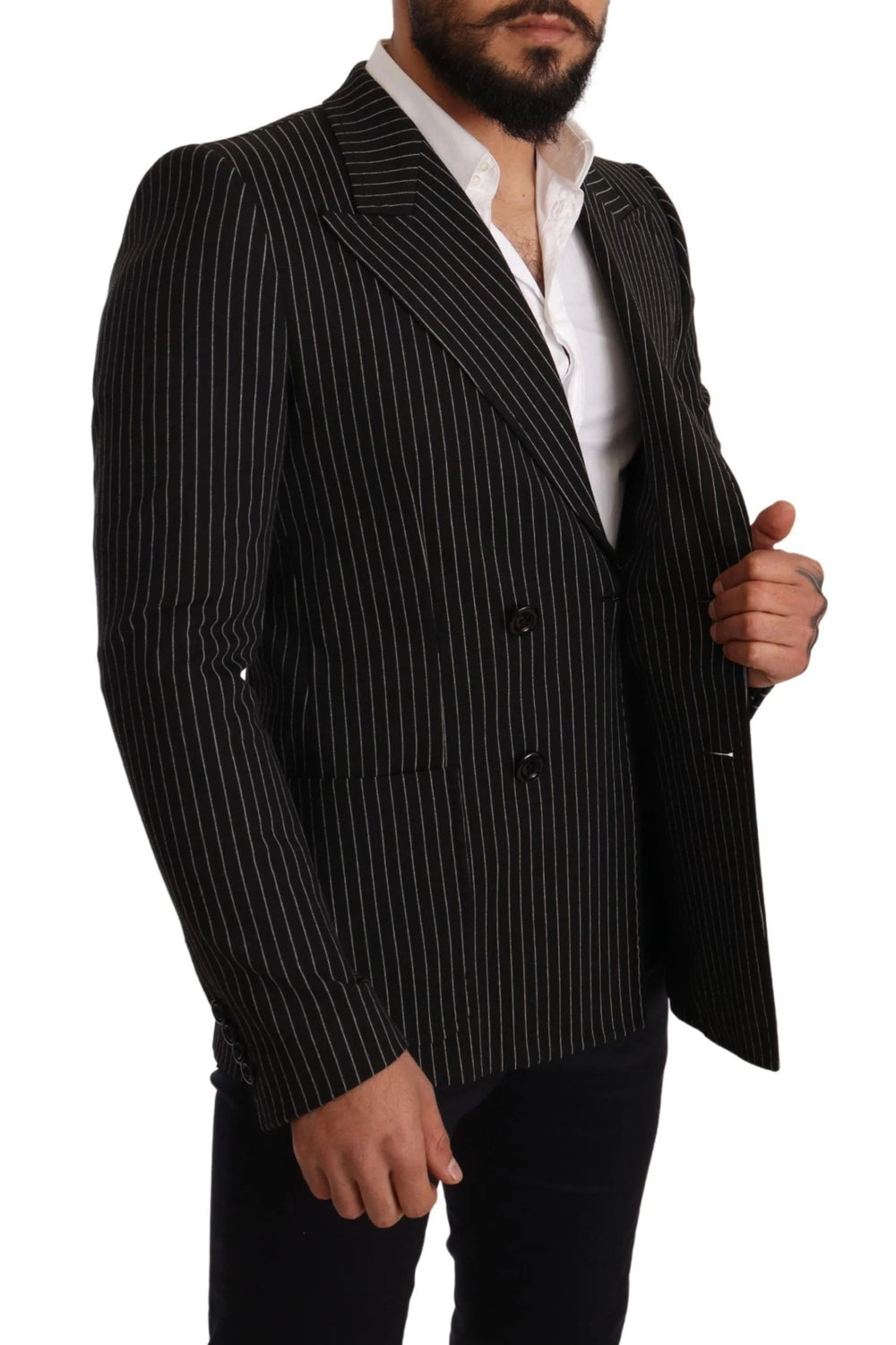 Dolce & Gabbana Black White Striped Slim Fit Coat Blazer - IT48 | M - Sport Jackets