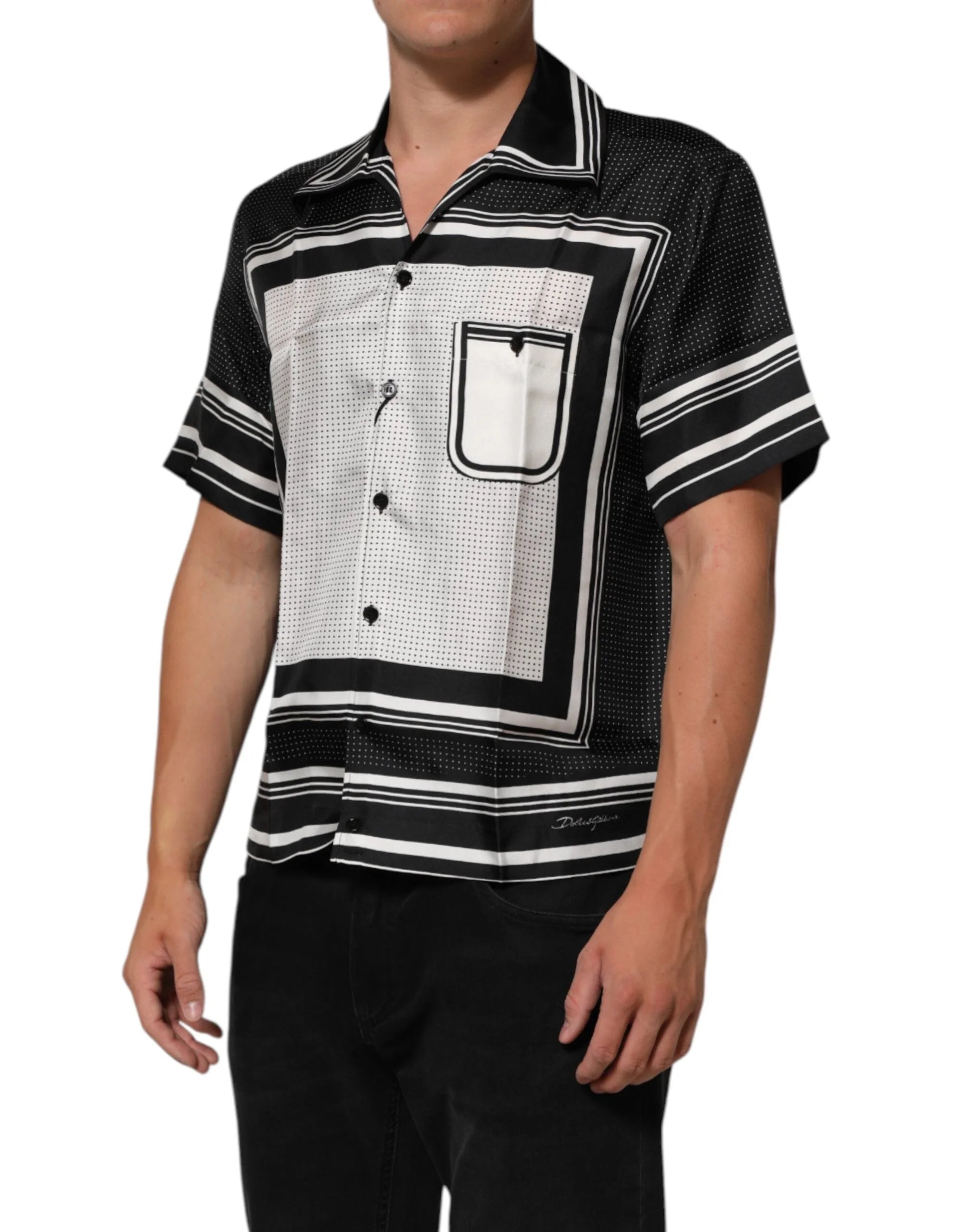 Dolce & Gabbana Black White StripeDot Print Casual Polo Shirt - IT38 | XS - Polos