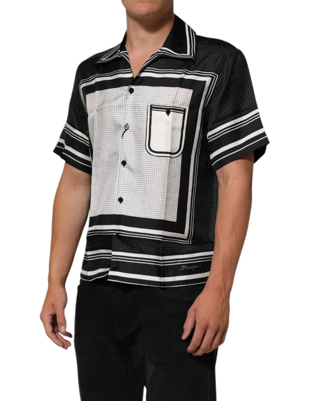 Dolce & Gabbana Black White StripeDot Print Casual Polo Shirt - IT38 | XS - Polos