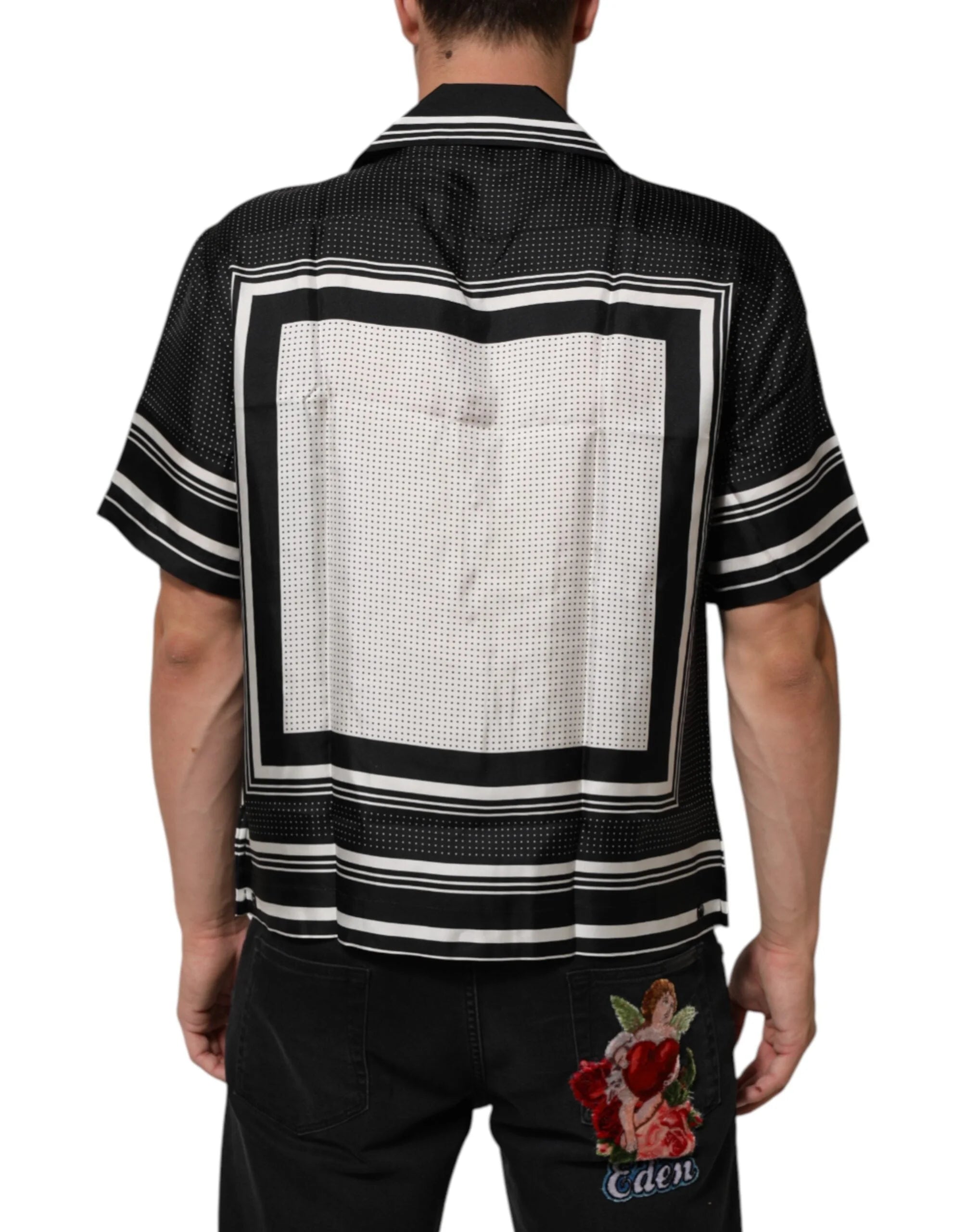 Dolce & Gabbana Black White StripeDot Print Casual Polo Shirt - IT38 | XS