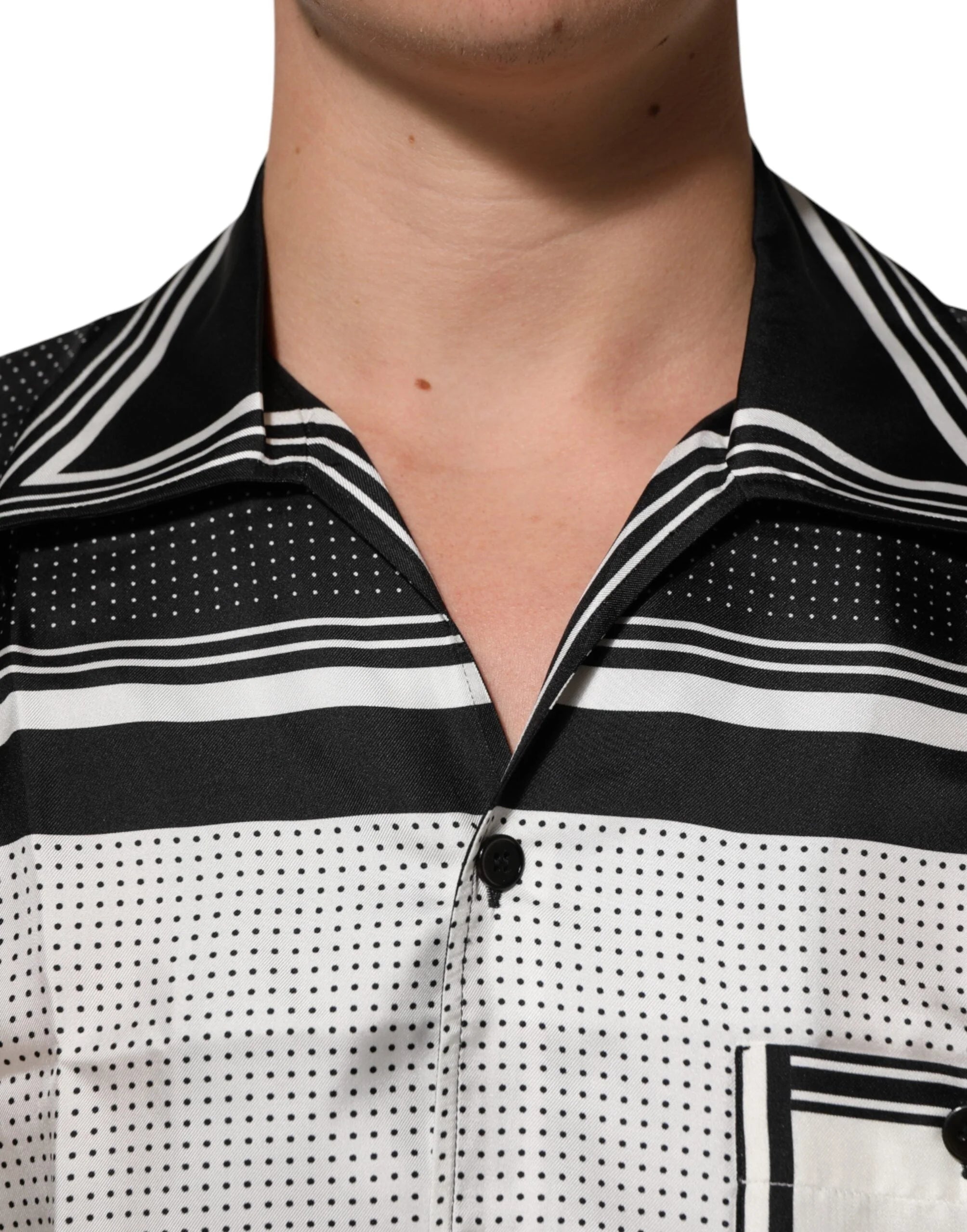 Dolce & Gabbana Black White StripeDot Print Casual Polo Shirt - IT38 | XS