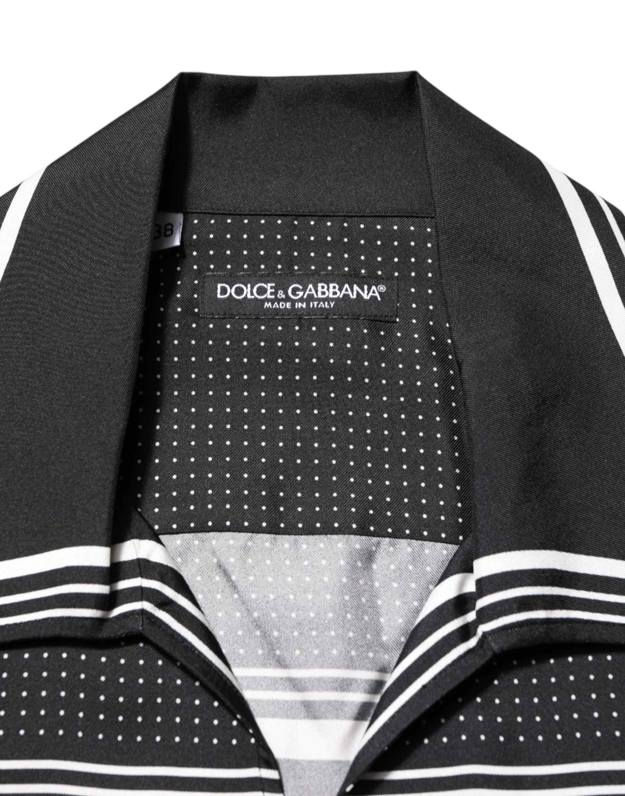 Dolce & Gabbana Black White StripeDot Print Casual Polo Shirt - IT38 | XS