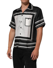 Dolce & Gabbana Black White StripeDot Print Casual Polo Shirt - IT38 | XS