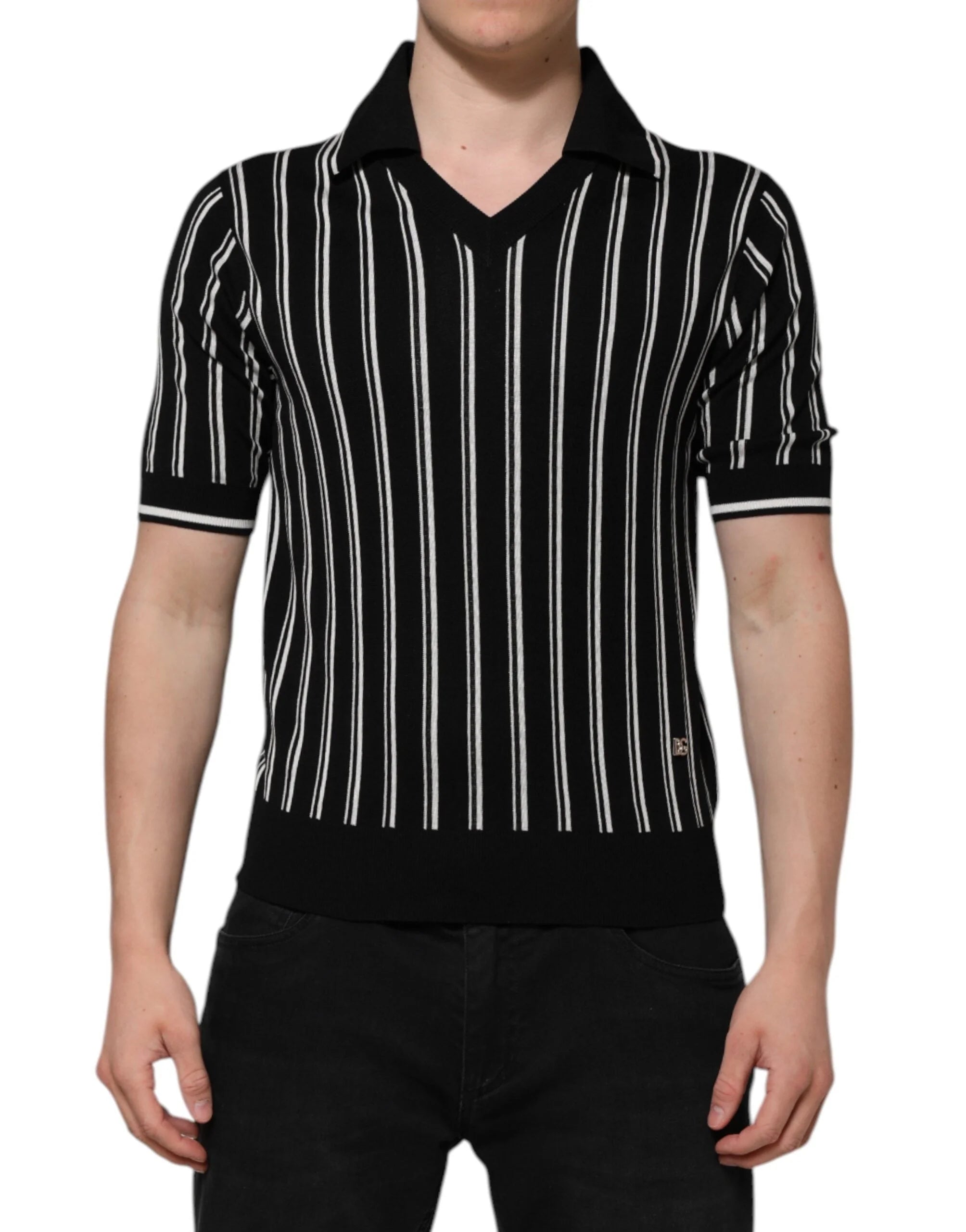 Dolce & Gabbana Black White Stripes Collared Polo T-shirt - IT44 | XS - Polos