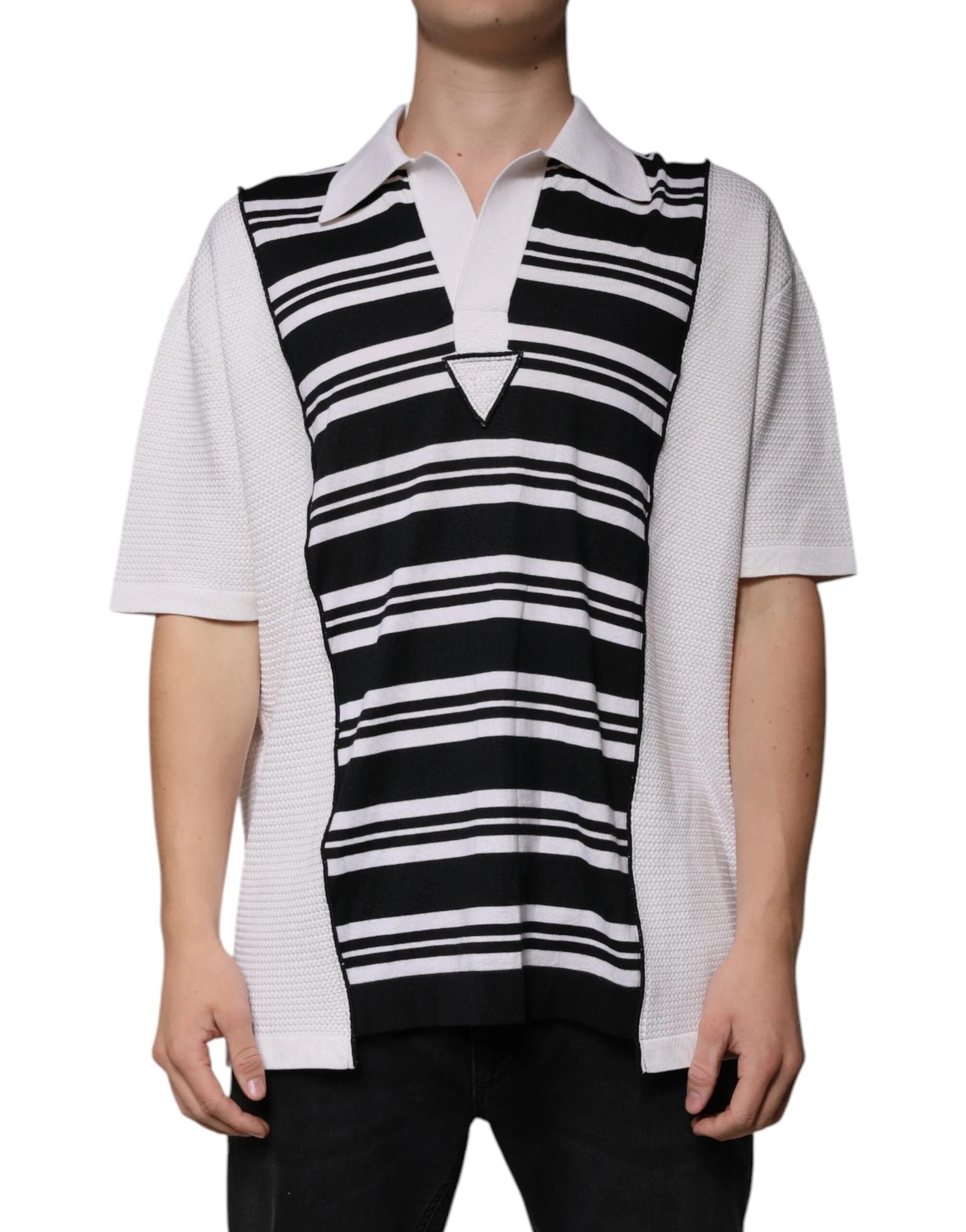 Dolce & Gabbana Black White Stripes Collared Polo T-shirt - IT52 | XL - Polos