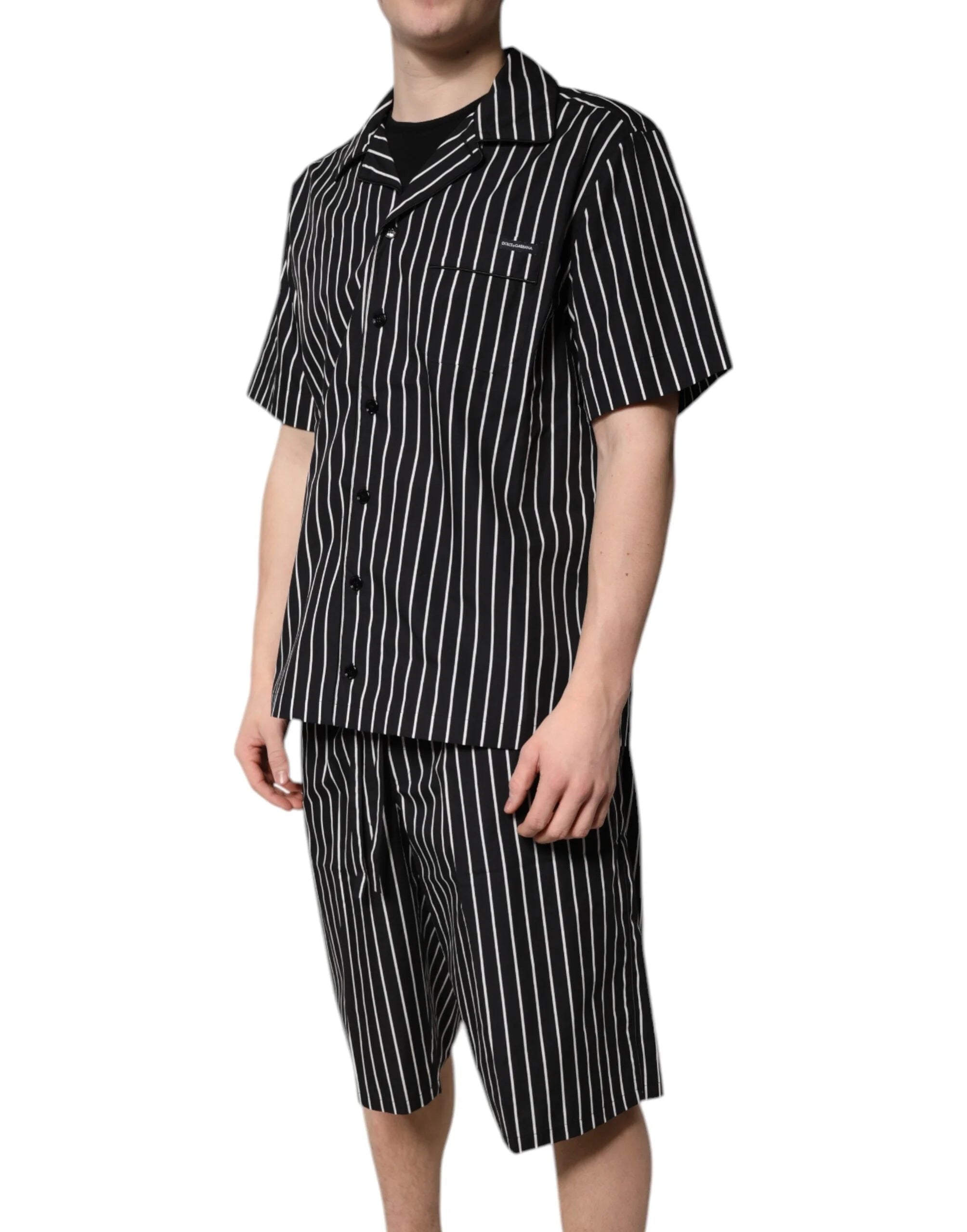 Dolce & Gabbana Black White Stripes Cotton Men Pajama Set Sleepwear - Pajamas