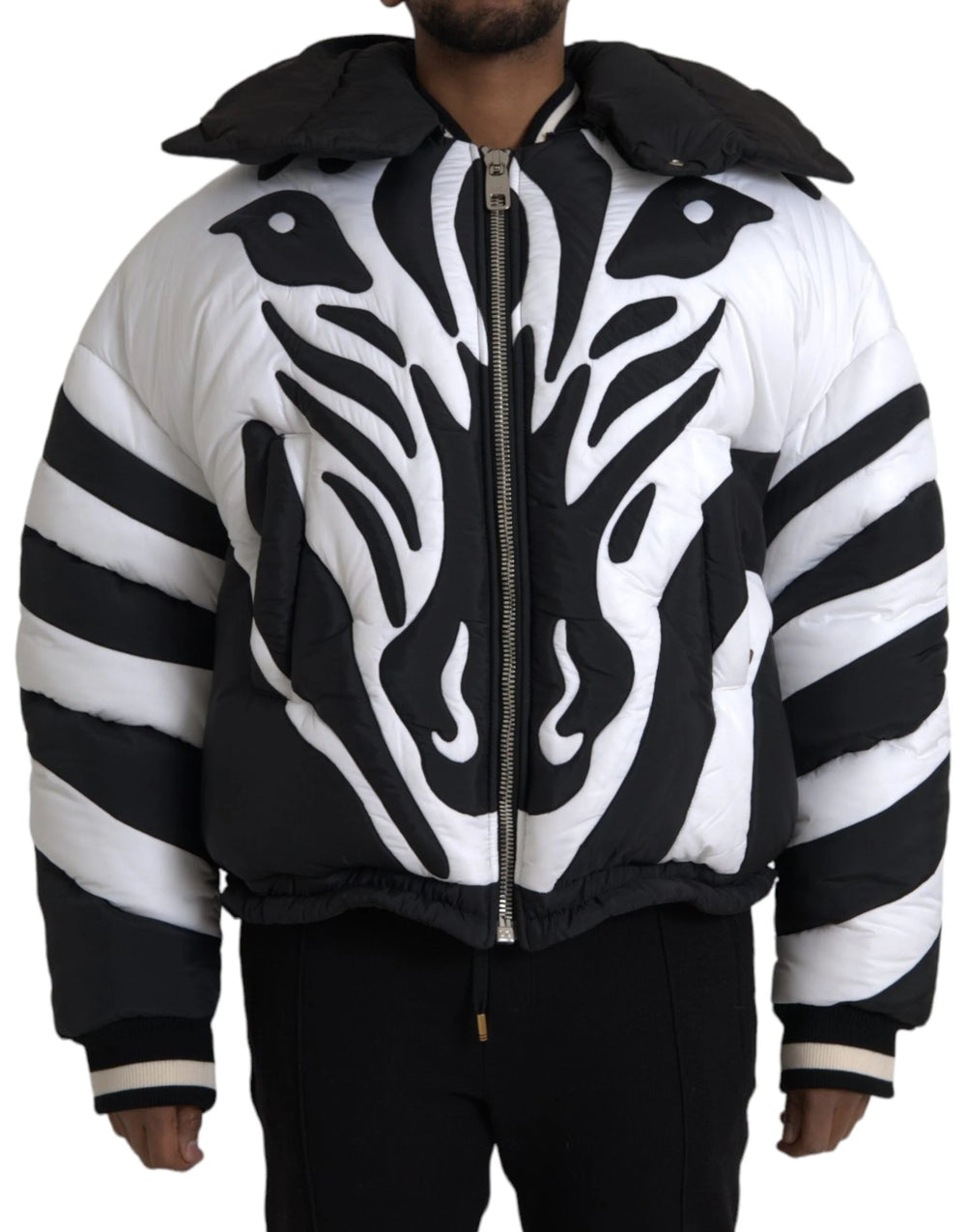 Dolce & Gabbana Black White Stripes Hooded Puffer Jacket - IT52 | XL - Puffer Jackets