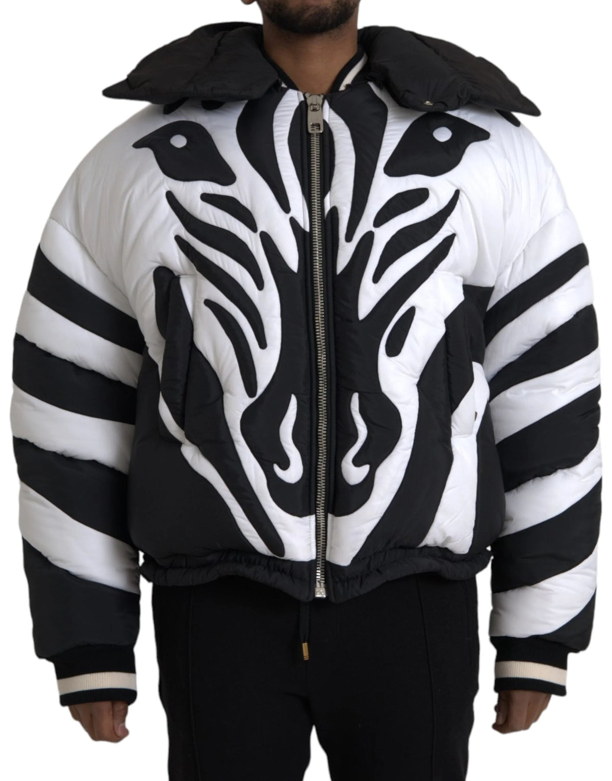 Dolce & Gabbana Black White Stripes Hooded Puffer Jacket - IT52 | XL - Puffer Jackets