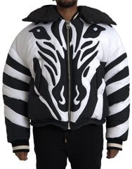 Dolce & Gabbana Black White Stripes Hooded Puffer Jacket - IT52 | XL - Puffer Jackets