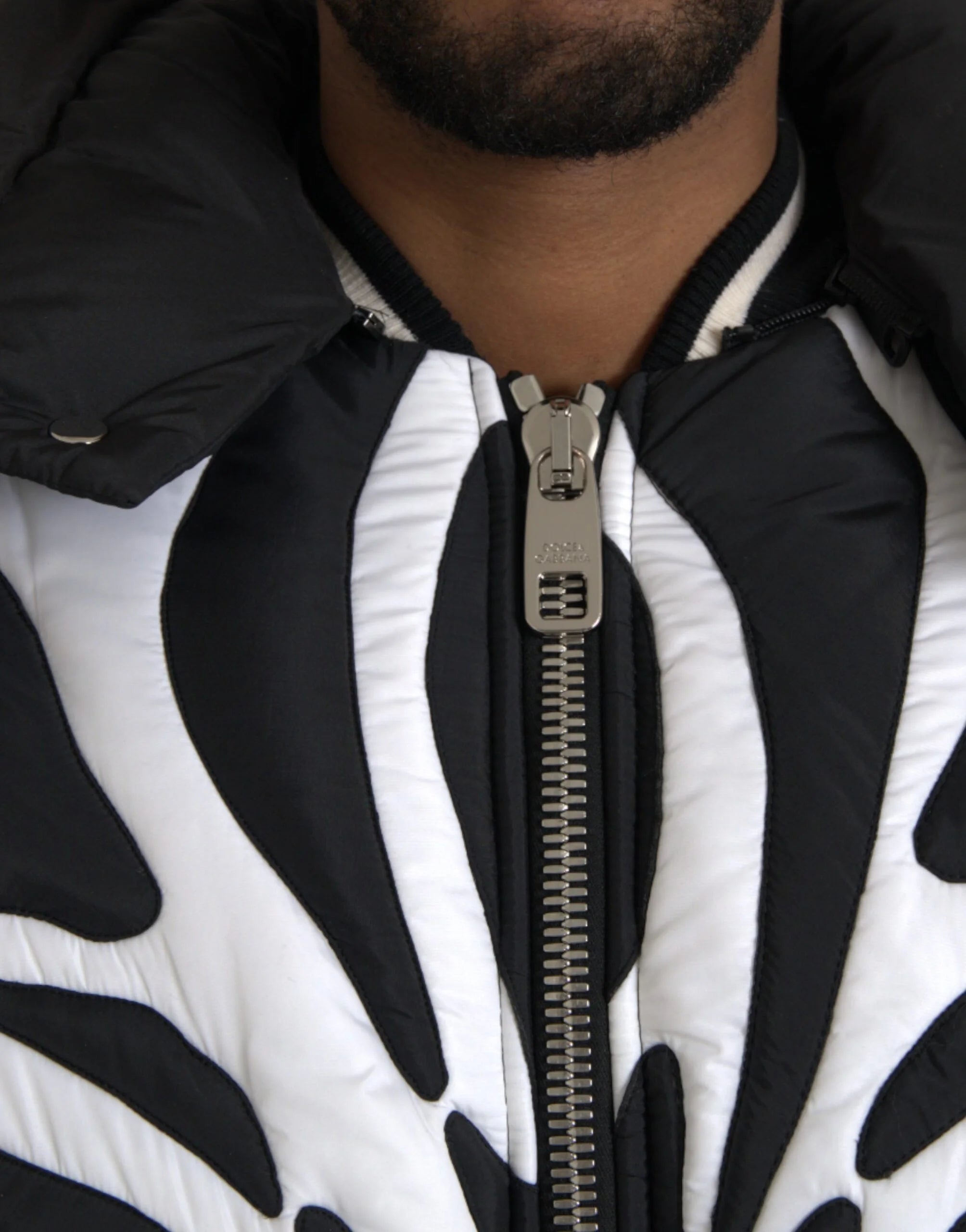 Dolce & Gabbana Black White Stripes Hooded Puffer Jacket - IT52 | XL - Puffer Jackets
