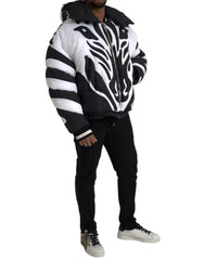 Dolce & Gabbana Black White Stripes Hooded Puffer Jacket - IT52 | XL - Puffer Jackets