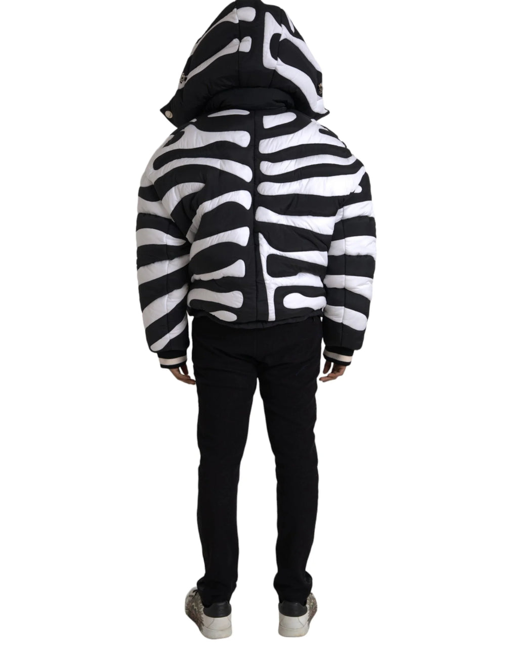 Dolce & Gabbana Black White Stripes Hooded Puffer Jacket - IT52 | XL - Puffer Jackets