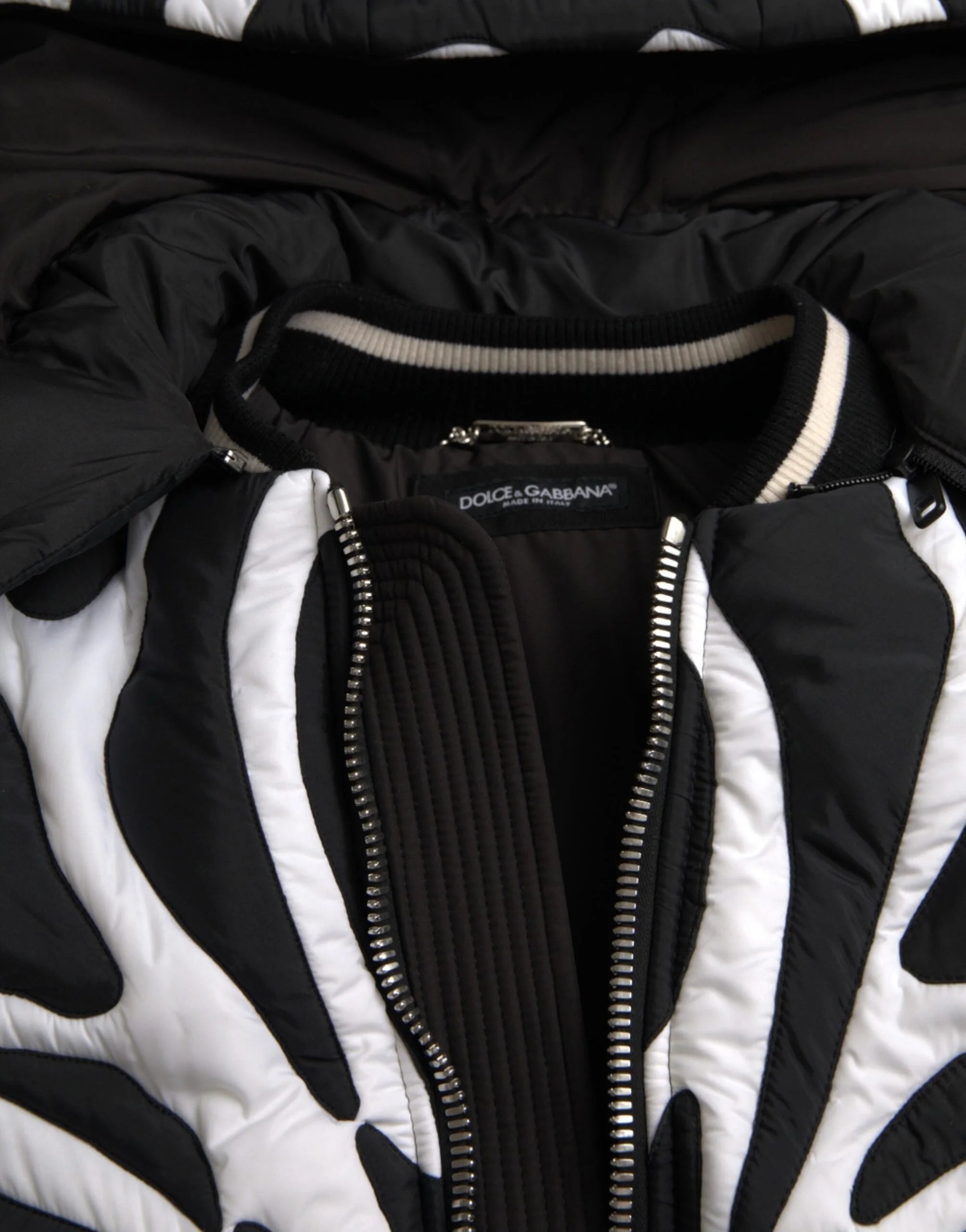 Dolce & Gabbana Black White Stripes Hooded Puffer Jacket - IT52 | XL - Puffer Jackets