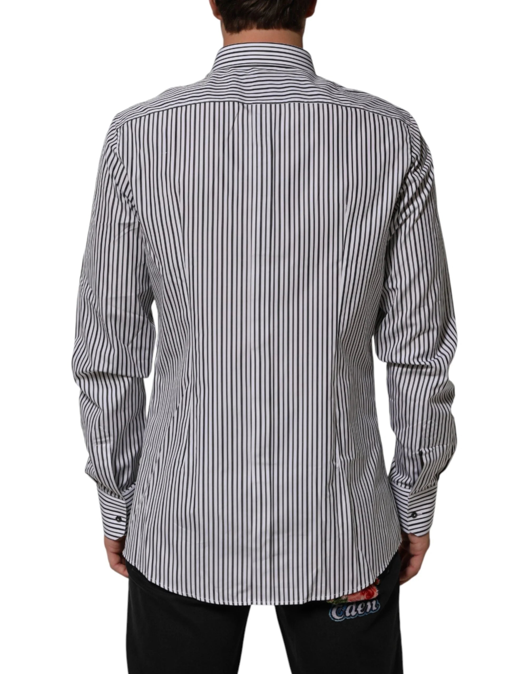 Dolce & Gabbana Black White Stripes Men GOLD Dress Shirt - IT42 | XL