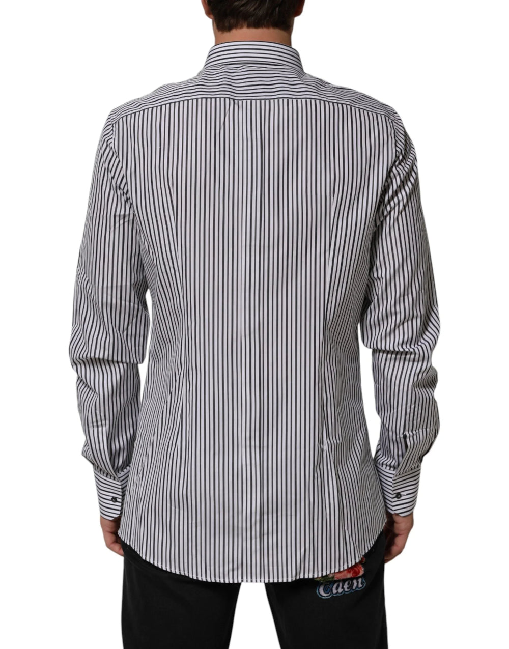 Dolce & Gabbana Black White Stripes Men GOLD Dress Shirt - IT42 | XL