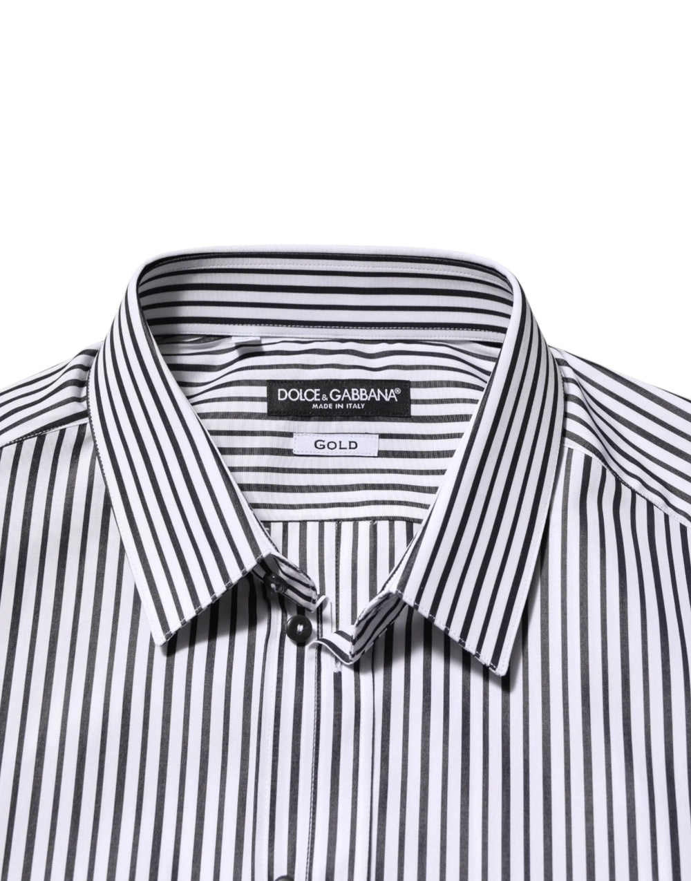 Dolce & Gabbana Black White Stripes Men GOLD Dress Shirt - IT42 | XL