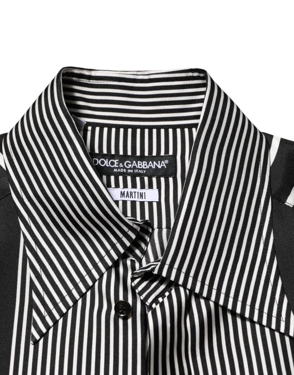 Dolce & Gabbana Black White Stripes Men MARTINI Dress Shirt - IT39 | S - Shirts