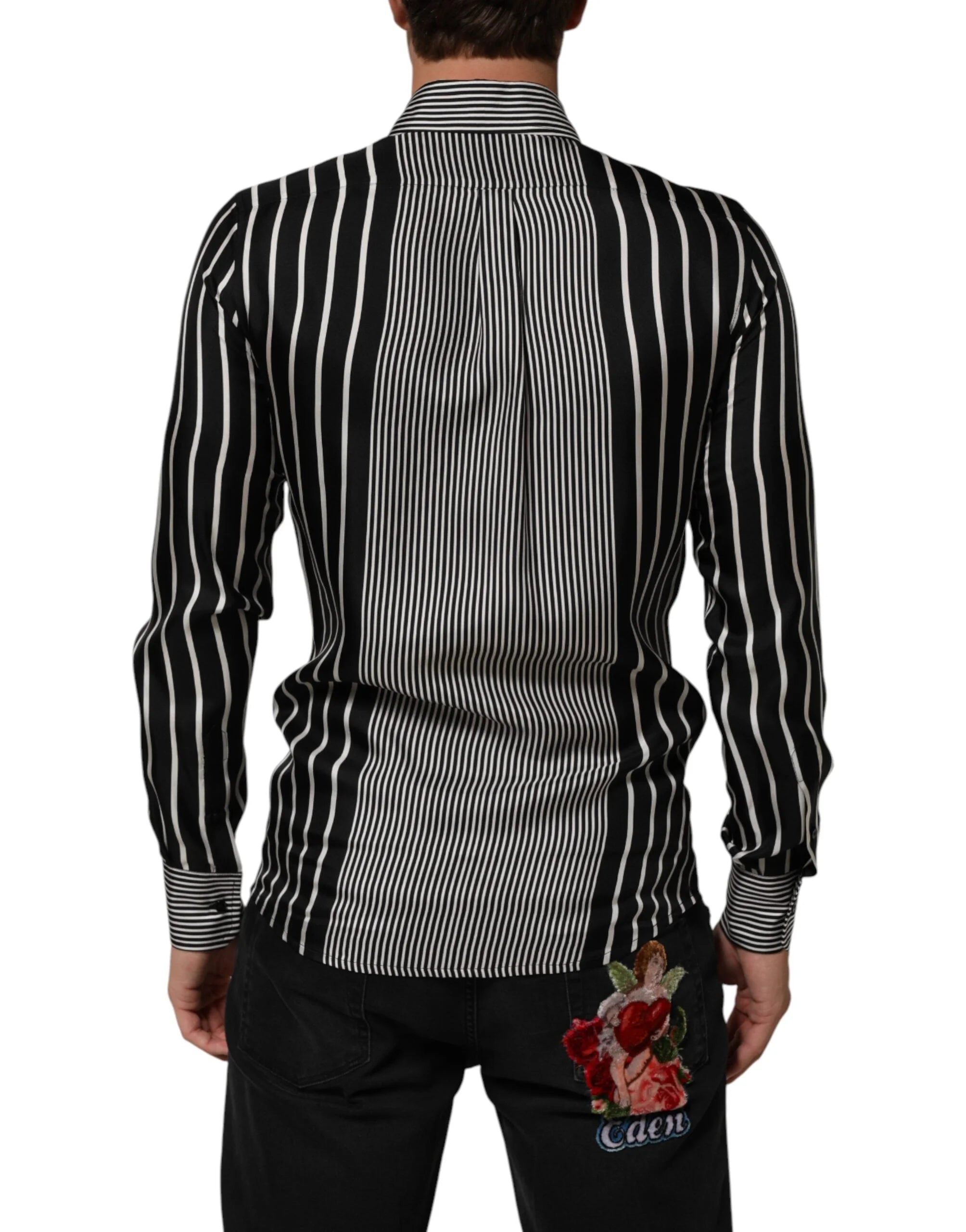 Dolce & Gabbana Black White Stripes Men MARTINI Dress Shirt - IT39 | S - Shirts