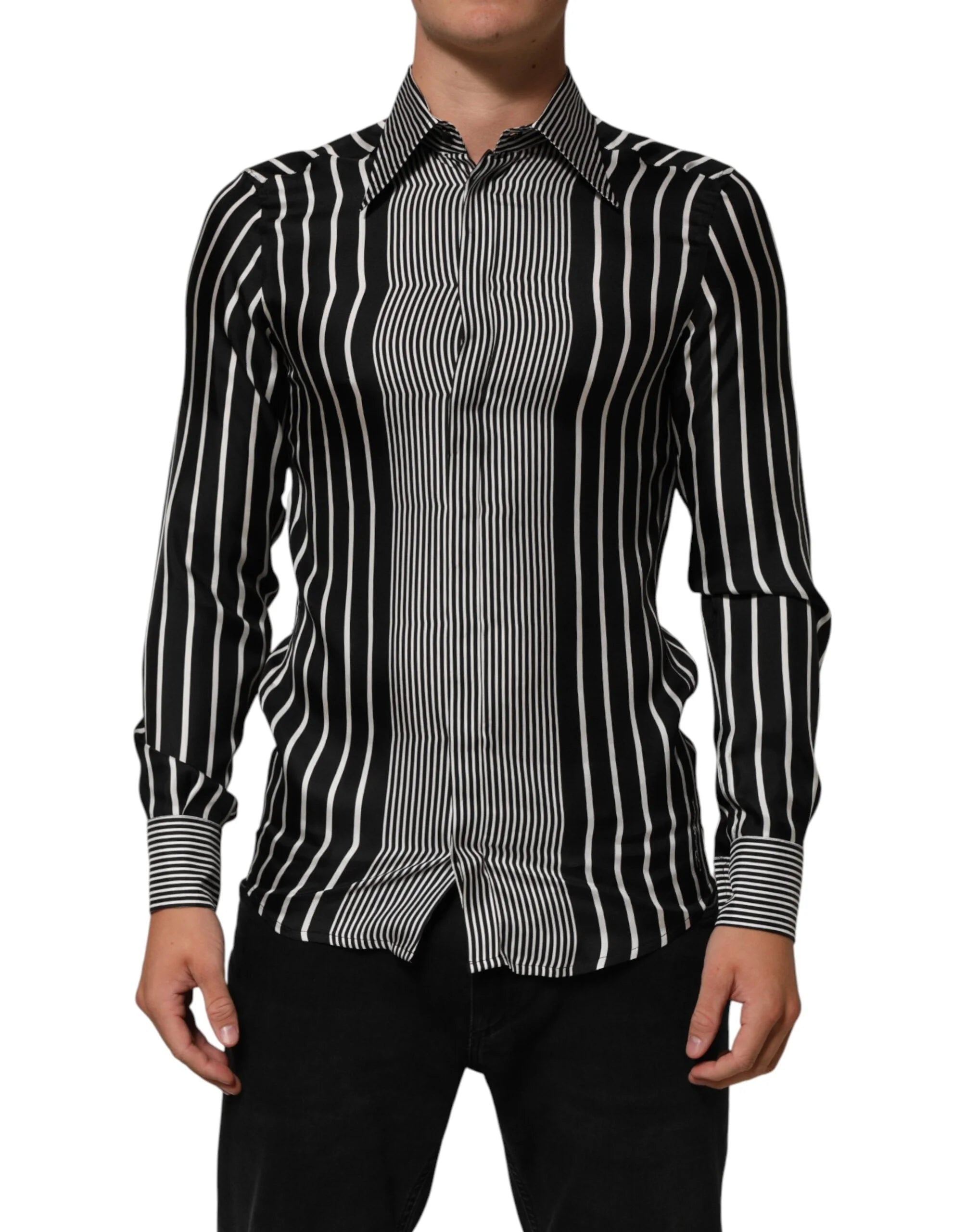 Dolce & Gabbana Black White Stripes Men MARTINI Dress Shirt - IT39 | S - Shirts