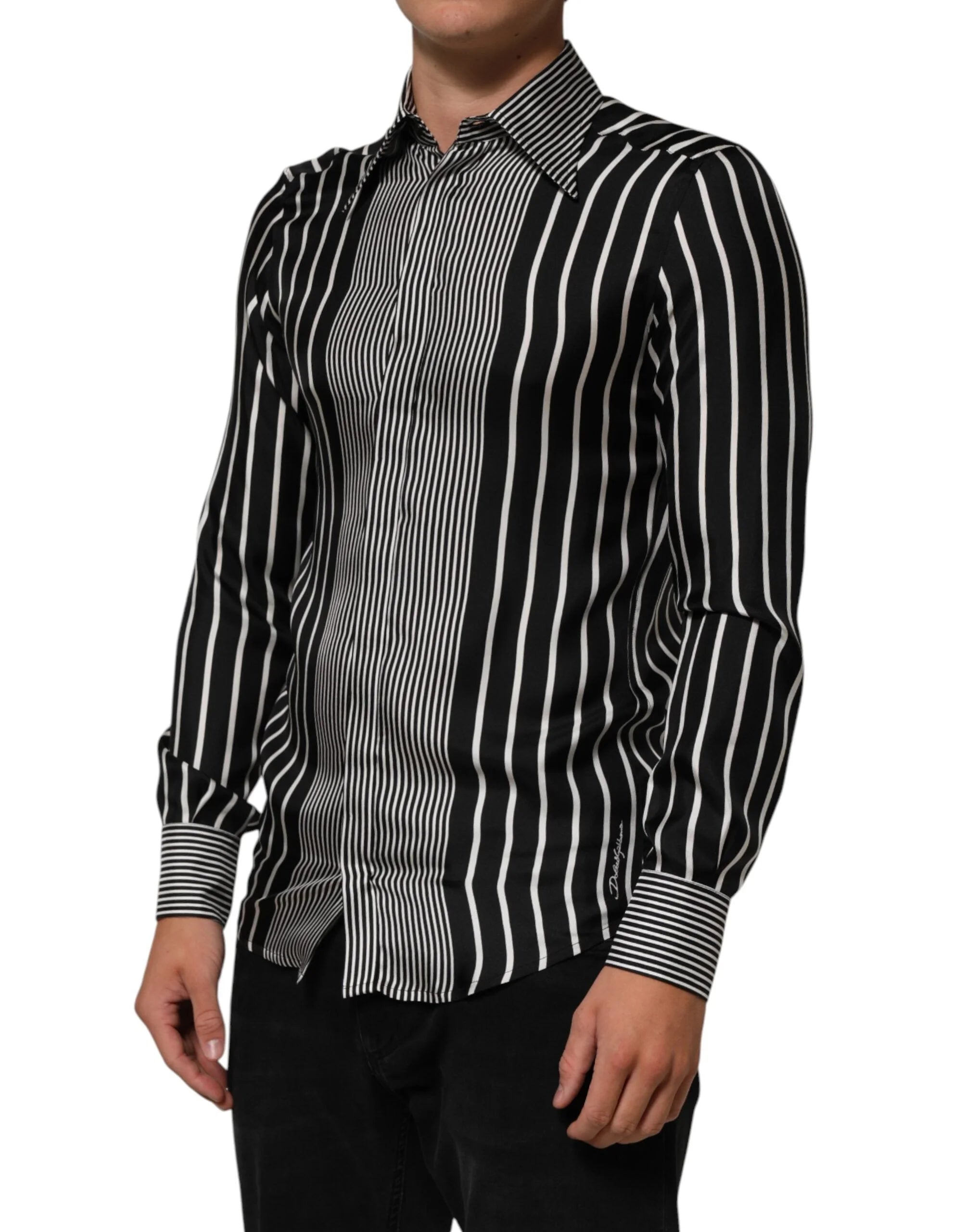 Dolce & Gabbana Black White Stripes Men MARTINI Dress Shirt - IT39 | S - Shirts