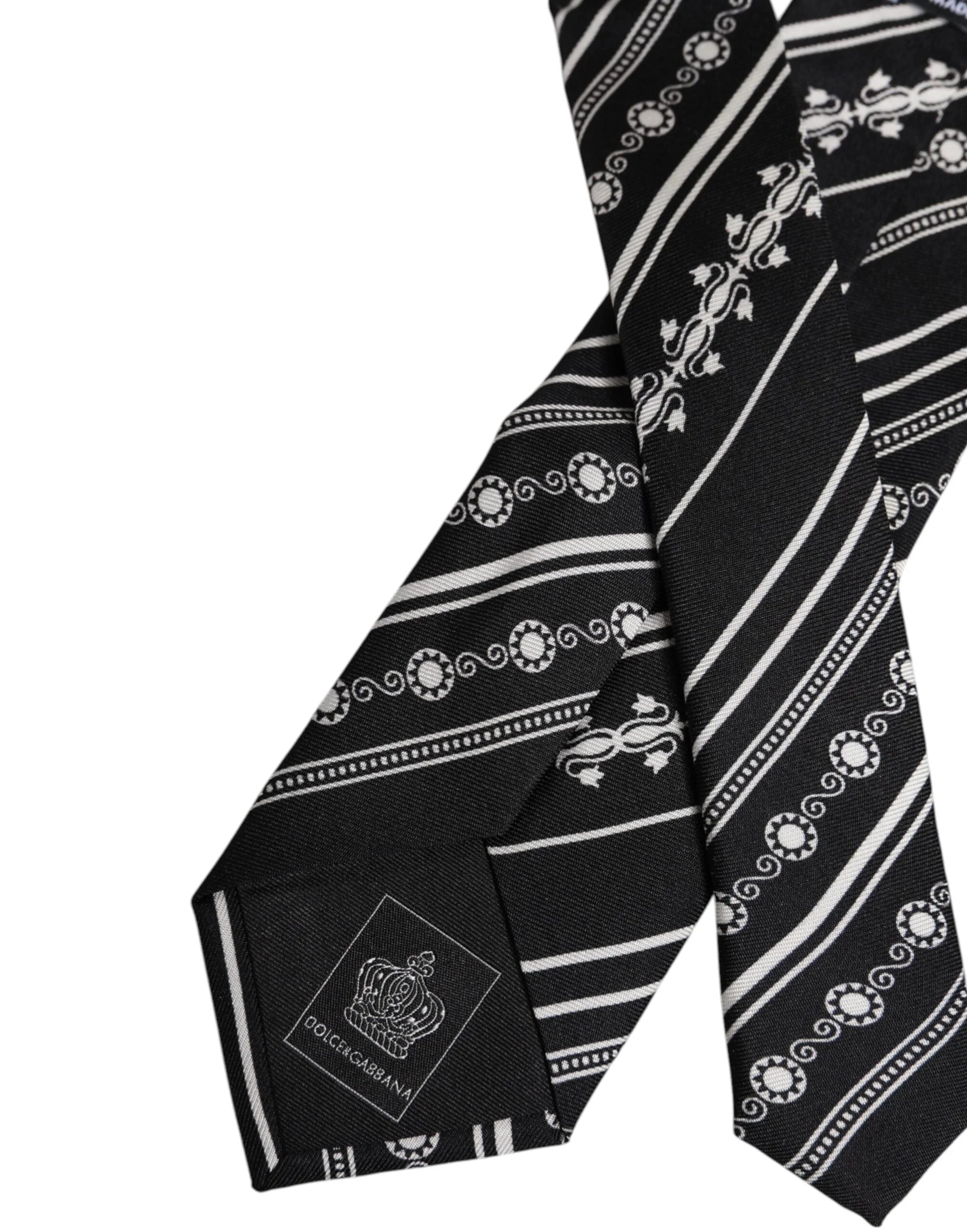 Dolce & Gabbana Black White Stripes Silk Adjustable Necktie Tie - Neckties