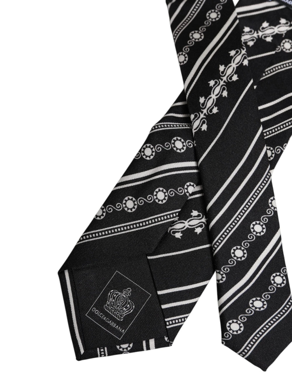 Dolce & Gabbana Black White Stripes Silk Adjustable Necktie Tie - Neckties