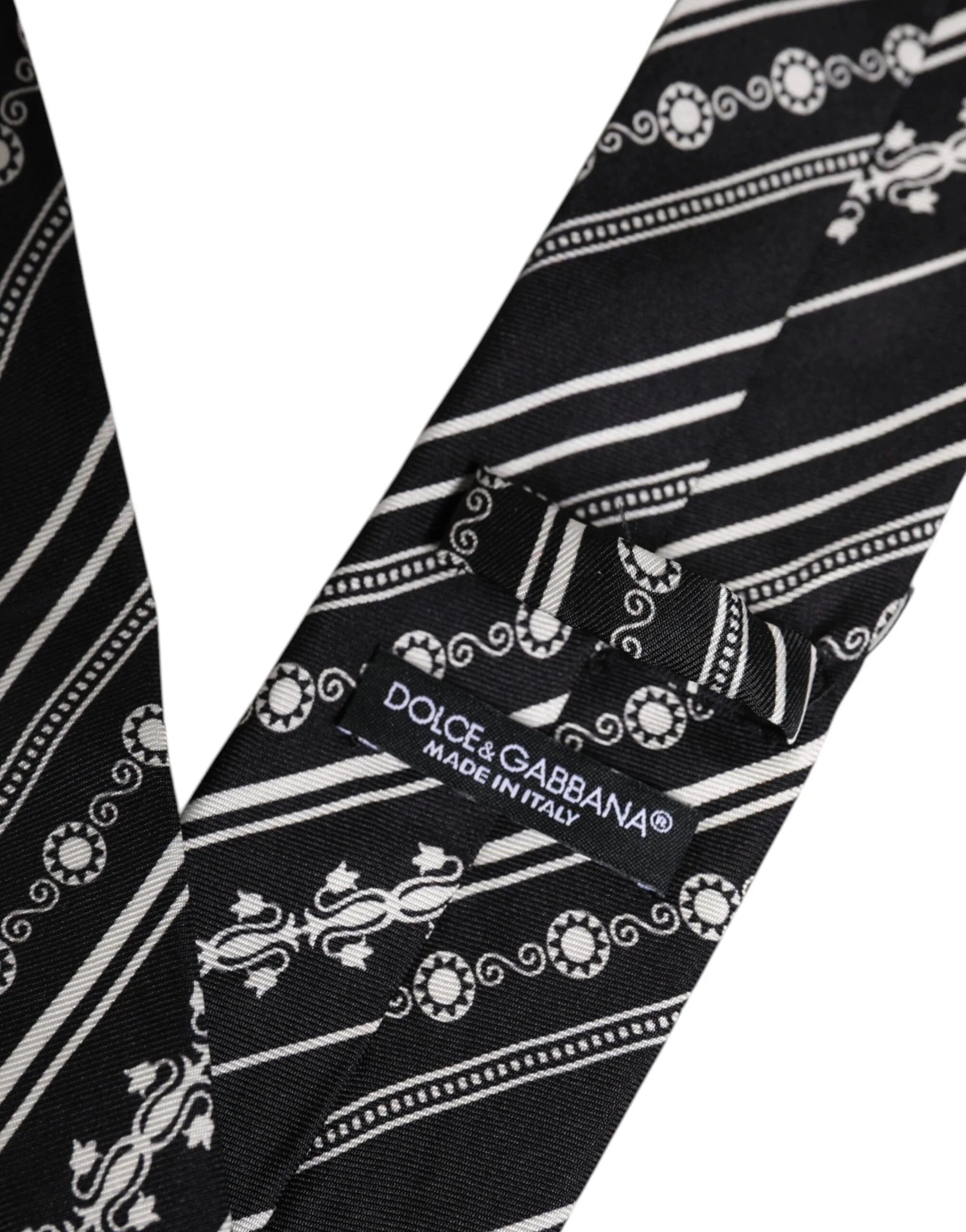 Dolce & Gabbana Black White Stripes Silk Adjustable Necktie Tie - Neckties