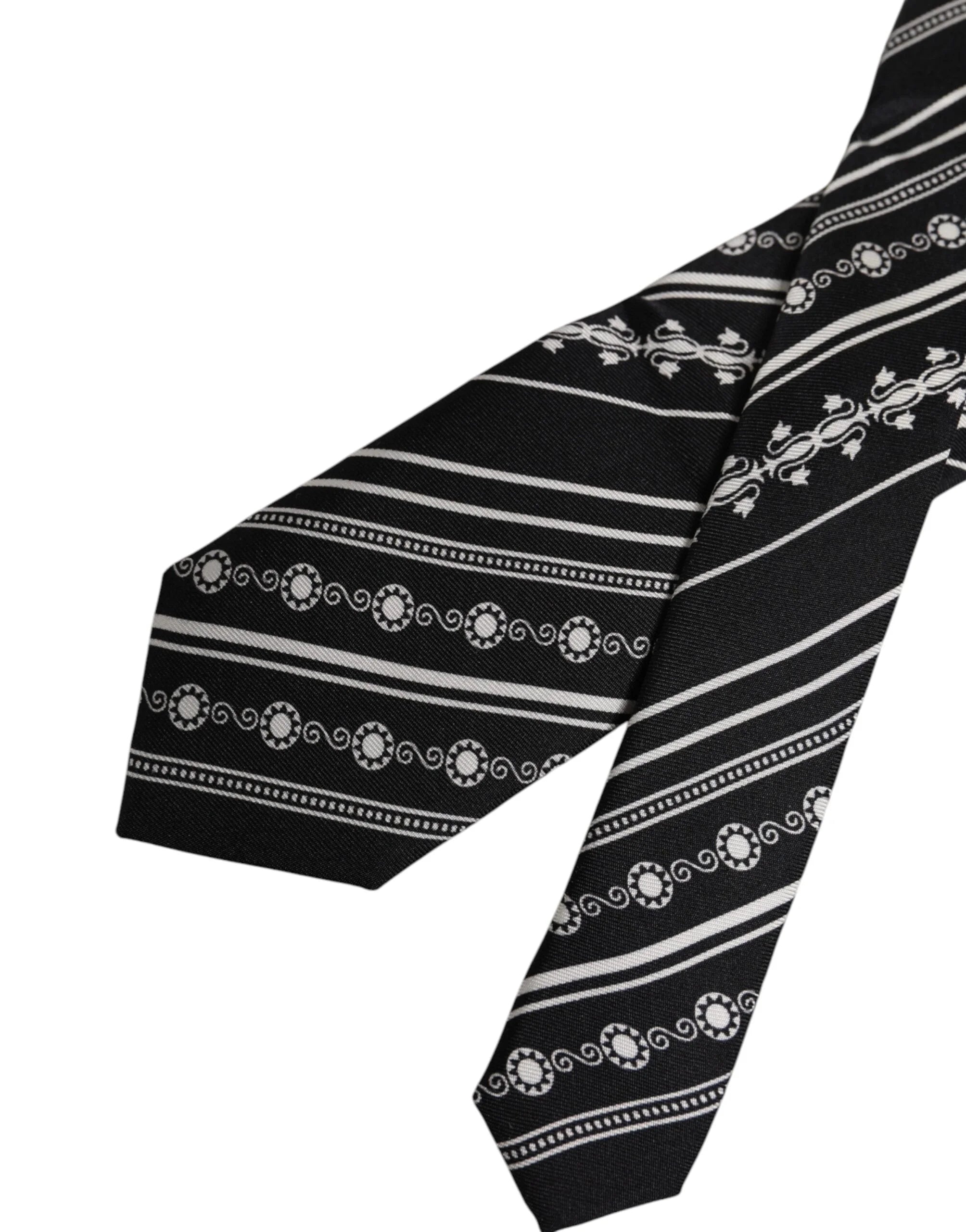 Dolce & Gabbana Black White Stripes Silk Adjustable Necktie Tie - Neckties