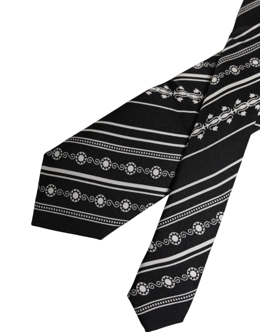 Dolce & Gabbana Black White Stripes Silk Adjustable Necktie Tie - Neckties