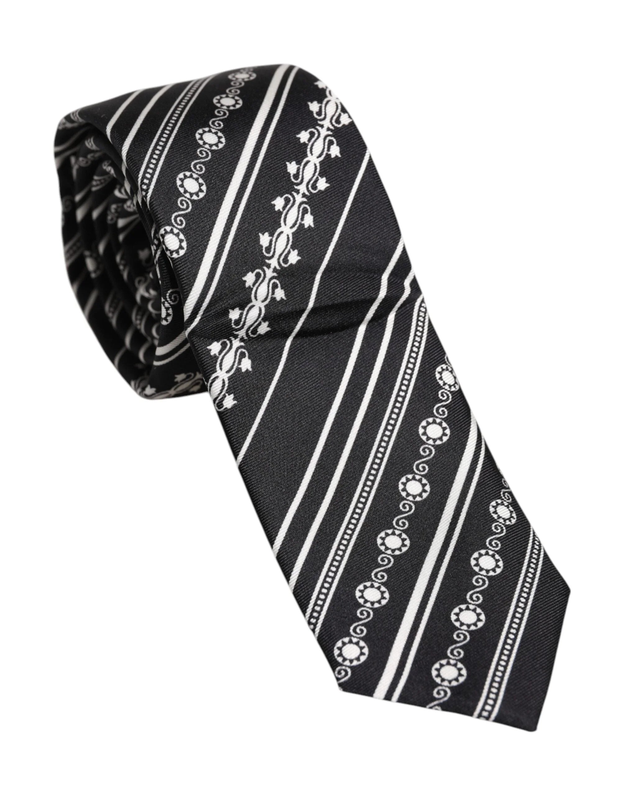 Dolce & Gabbana Black White Stripes Silk Adjustable Necktie Tie - Neckties