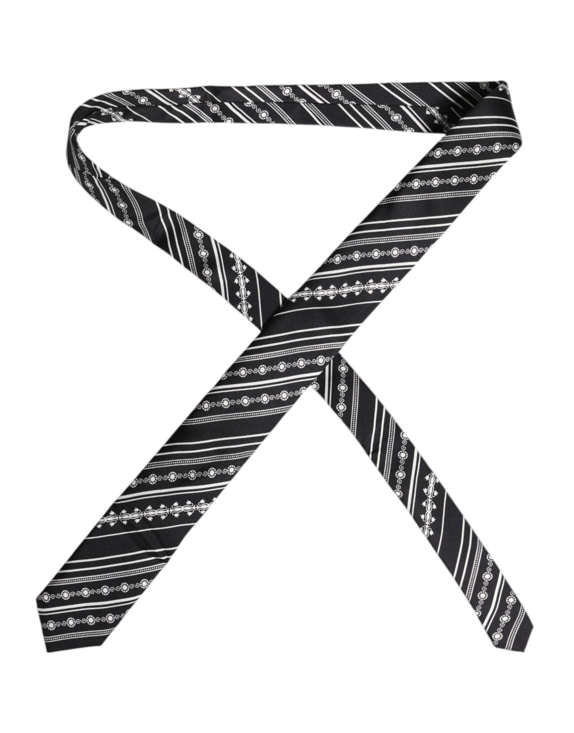 Dolce & Gabbana Black White Stripes Silk Adjustable Necktie Tie - Neckties