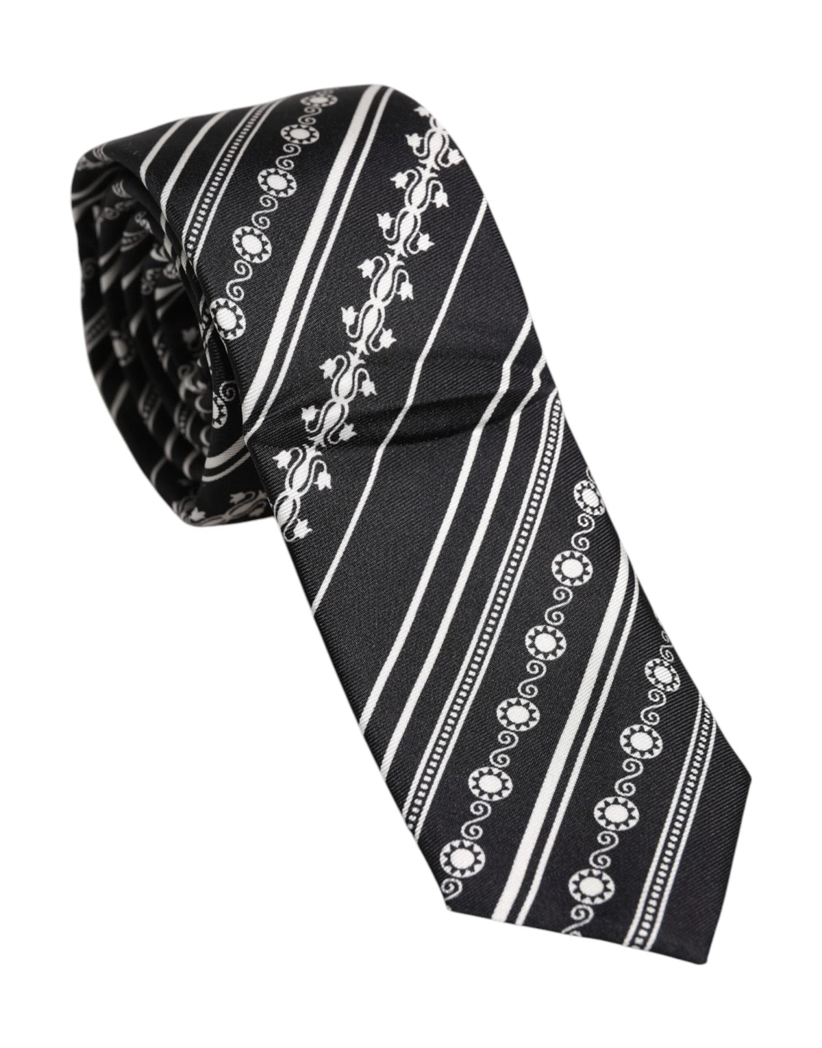 Dolce & Gabbana Black White Stripes Silk Adjustable Necktie Tie - Neckties