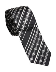 Dolce & Gabbana Black White Stripes Silk Adjustable Necktie Tie - Neckties
