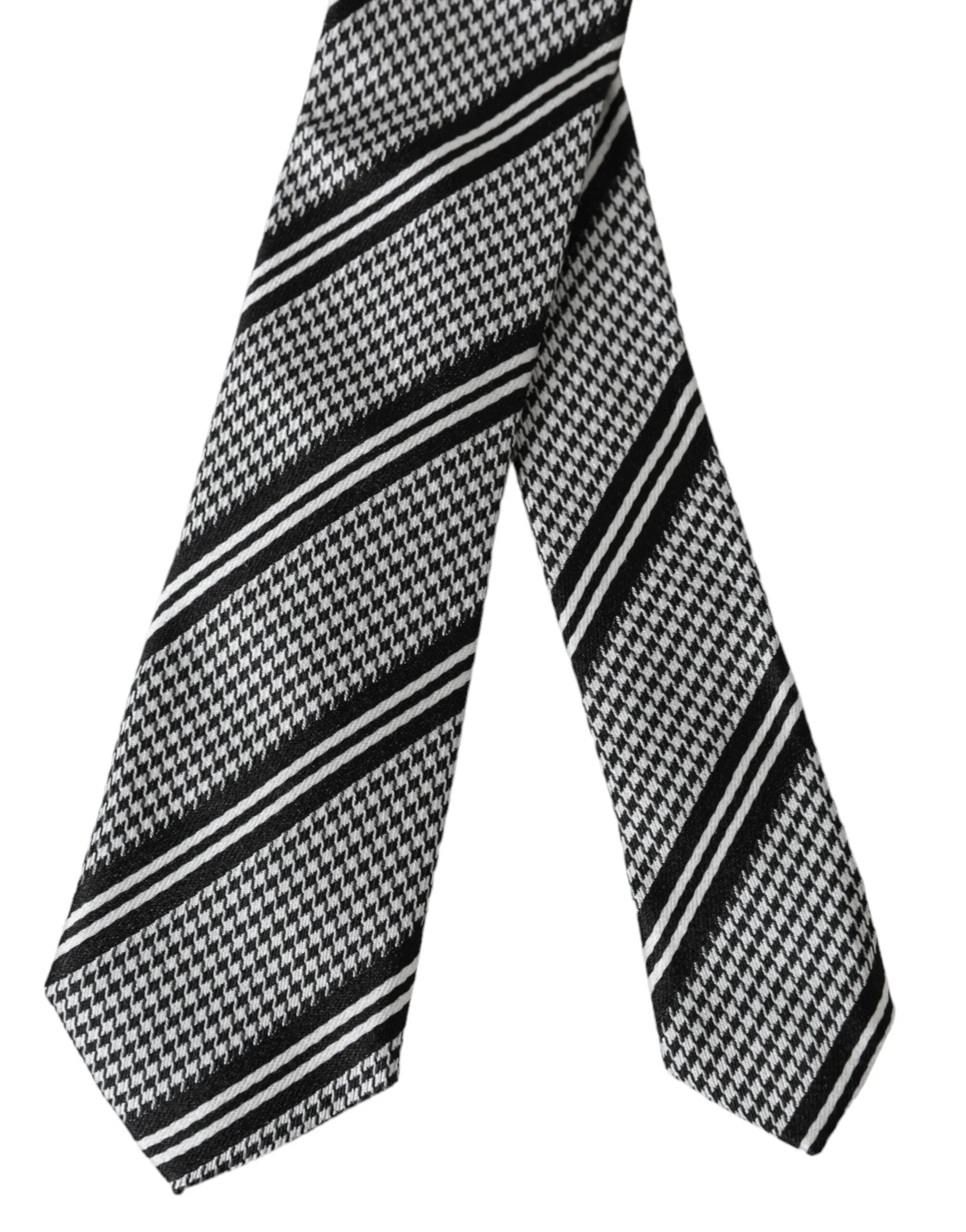 Dolce & Gabbana Black White Stripes Silk Adjustable Tie - Neckties