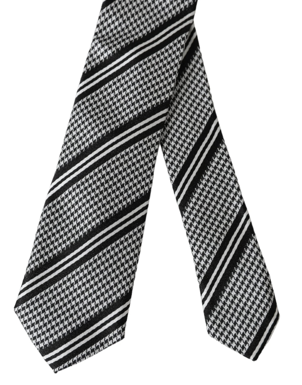 Dolce & Gabbana Black White Stripes Silk Adjustable Tie - Neckties