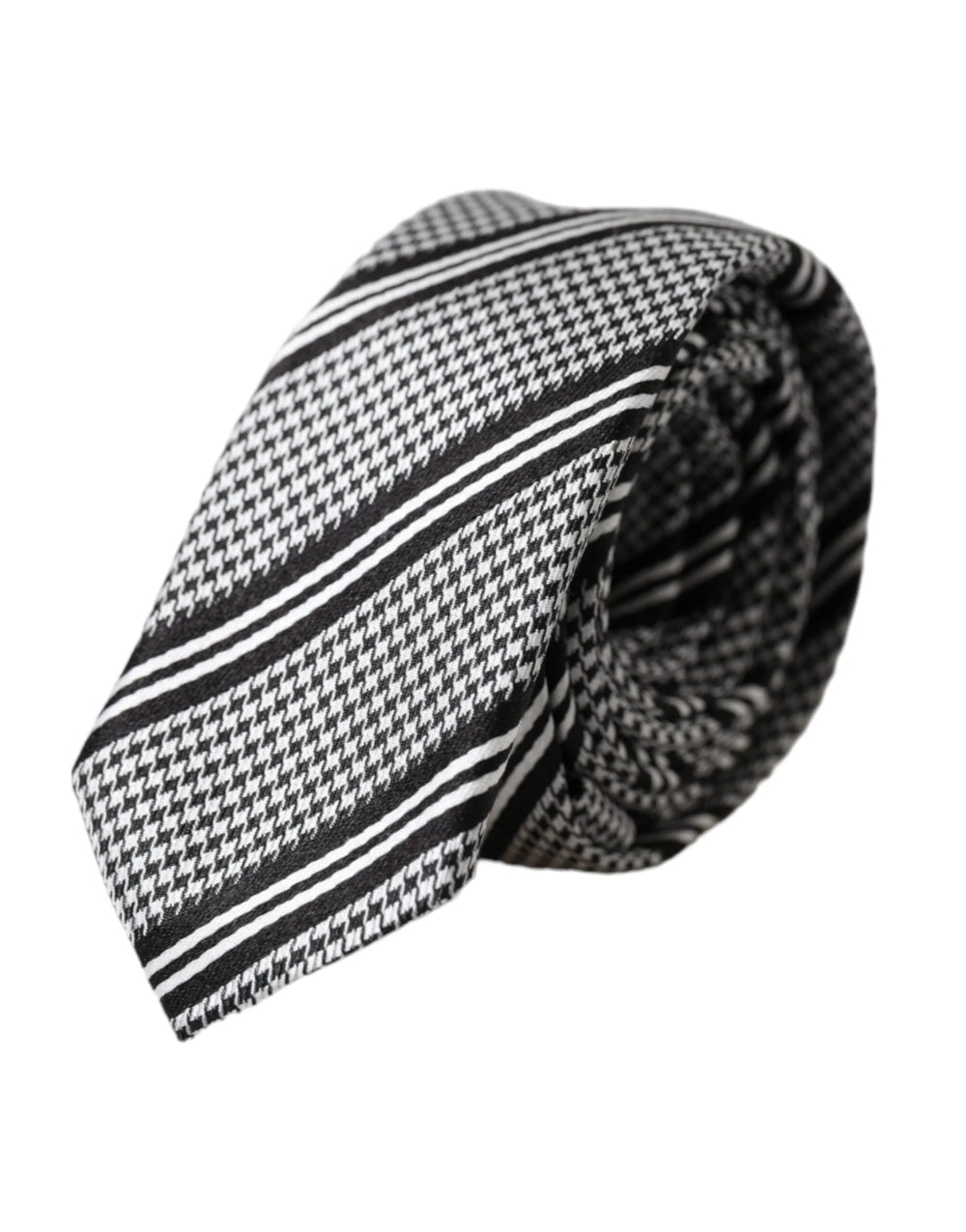 Dolce & Gabbana Black White Stripes Silk Adjustable Tie - Neckties
