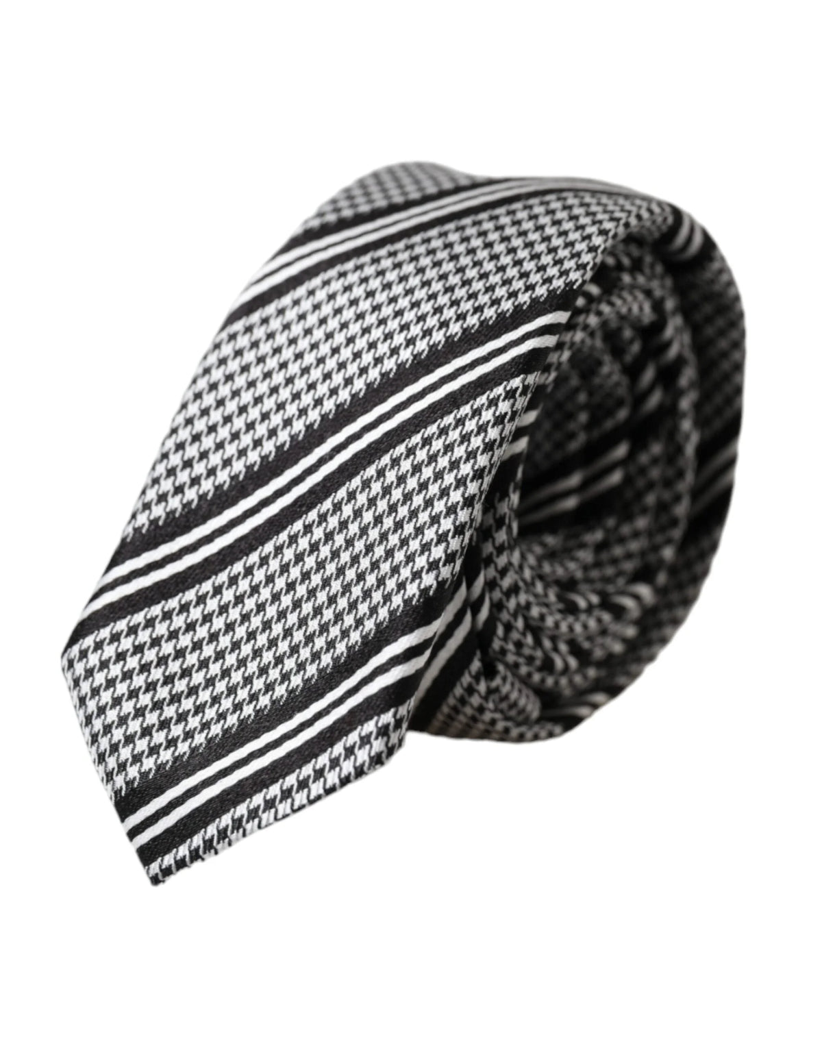Dolce & Gabbana Black White Stripes Silk Adjustable Tie - Neckties