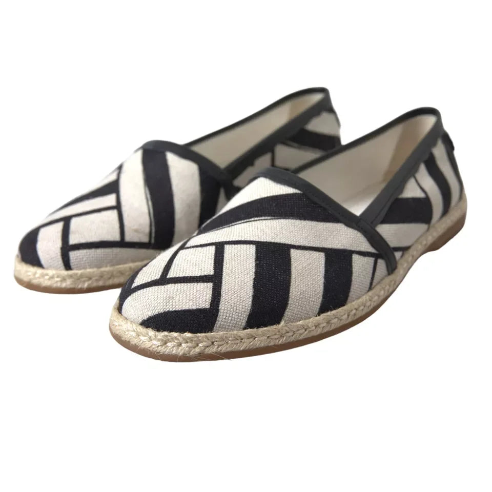 Dolce & Gabbana Black White Stripes Slip On Espadrille Shoes - Flats