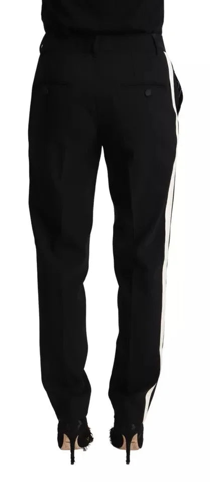 Dolce & Gabbana Black White Stripes Wool Tapered Pants - IT38 | XS - Trousers
