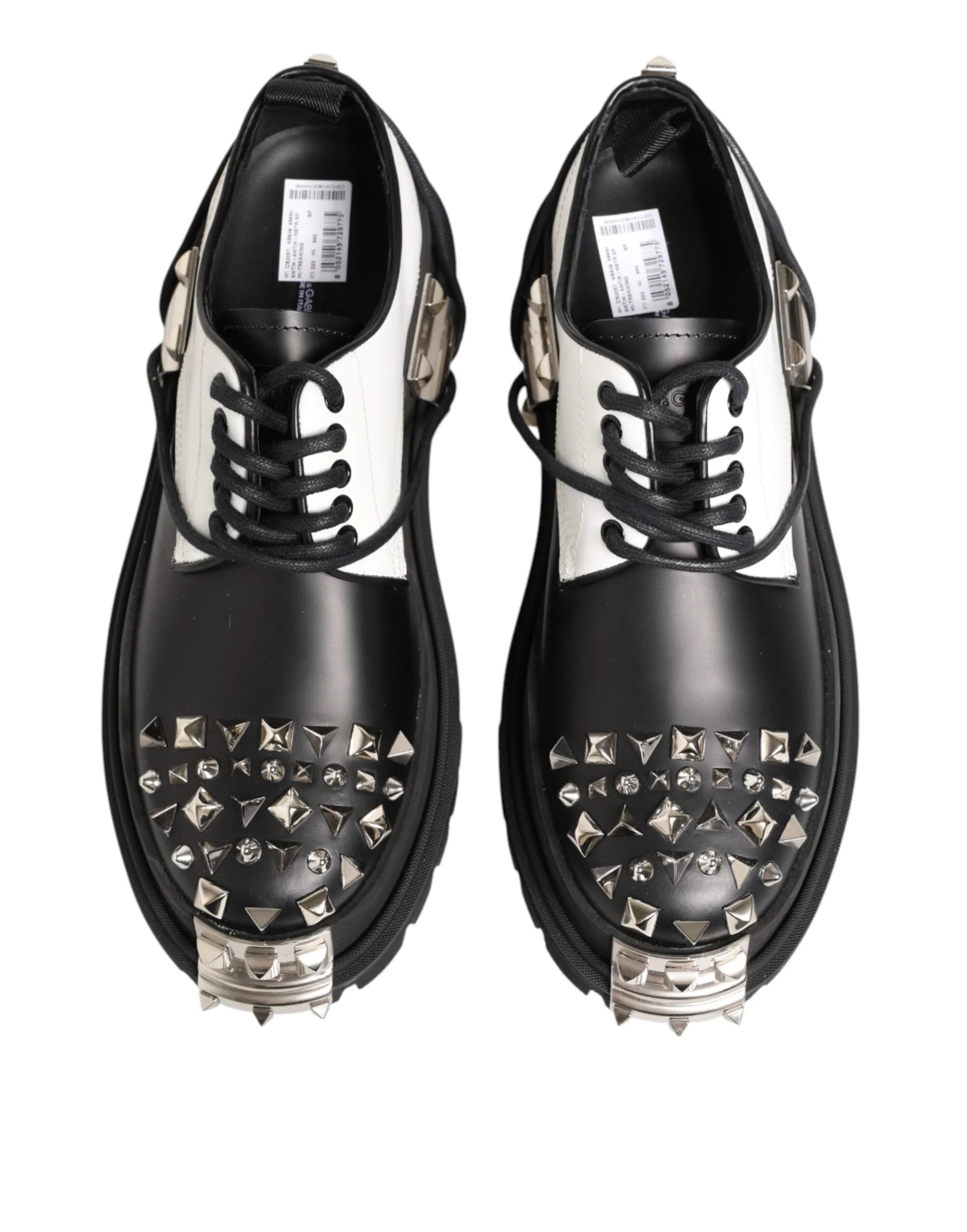 Dolce & Gabbana Black White Studded Men Formal Derby Shoes - EU44/US11