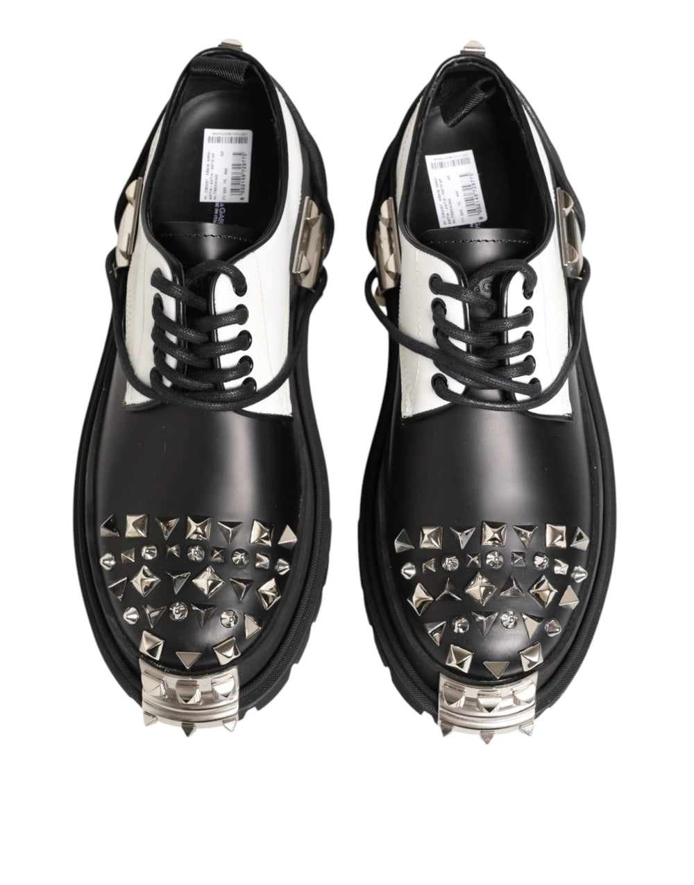 Dolce & Gabbana Black White Studded Men Formal Derby Shoes - EU44/US11
