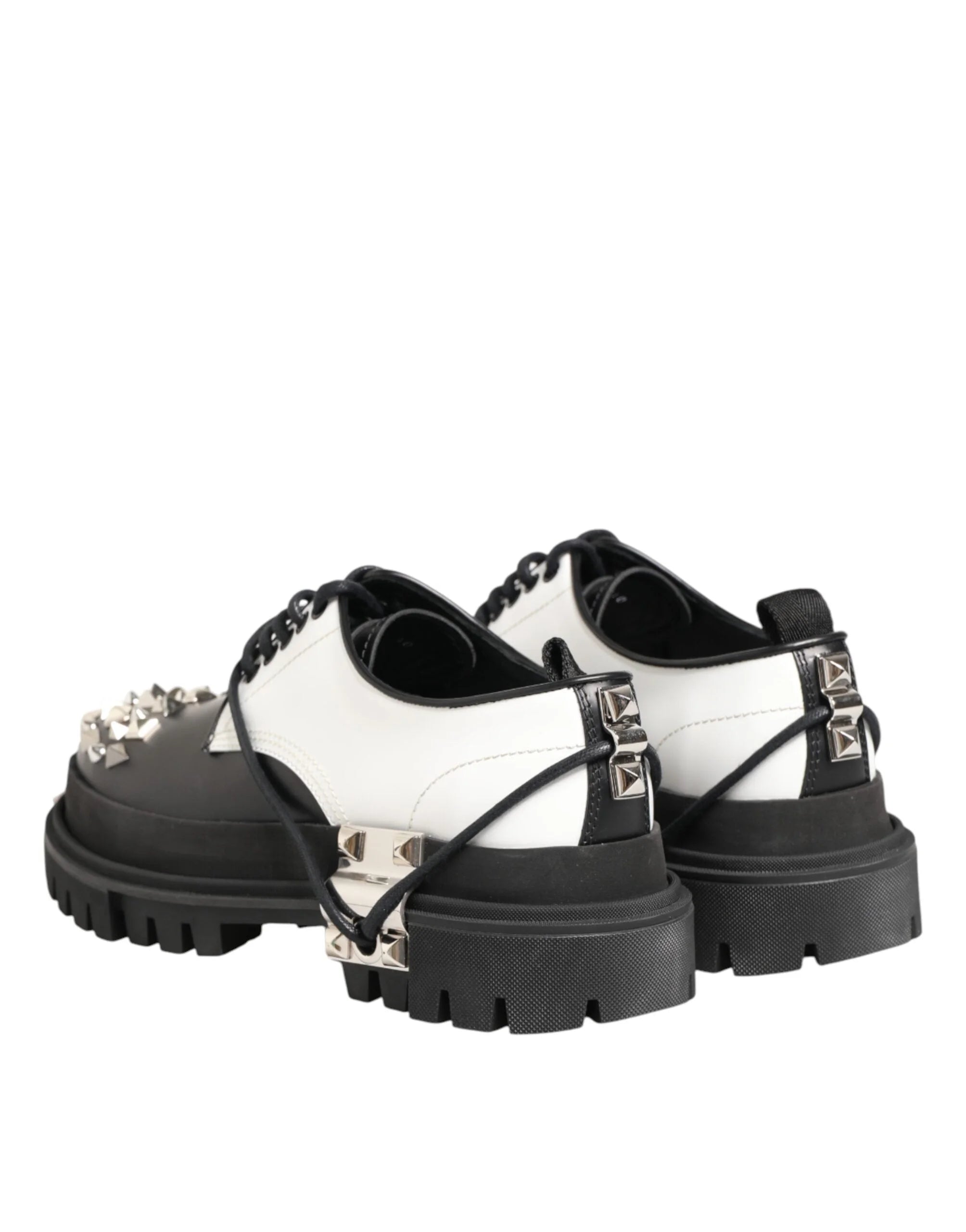 Dolce & Gabbana Black White Studded Men Formal Derby Shoes - EU44/US11