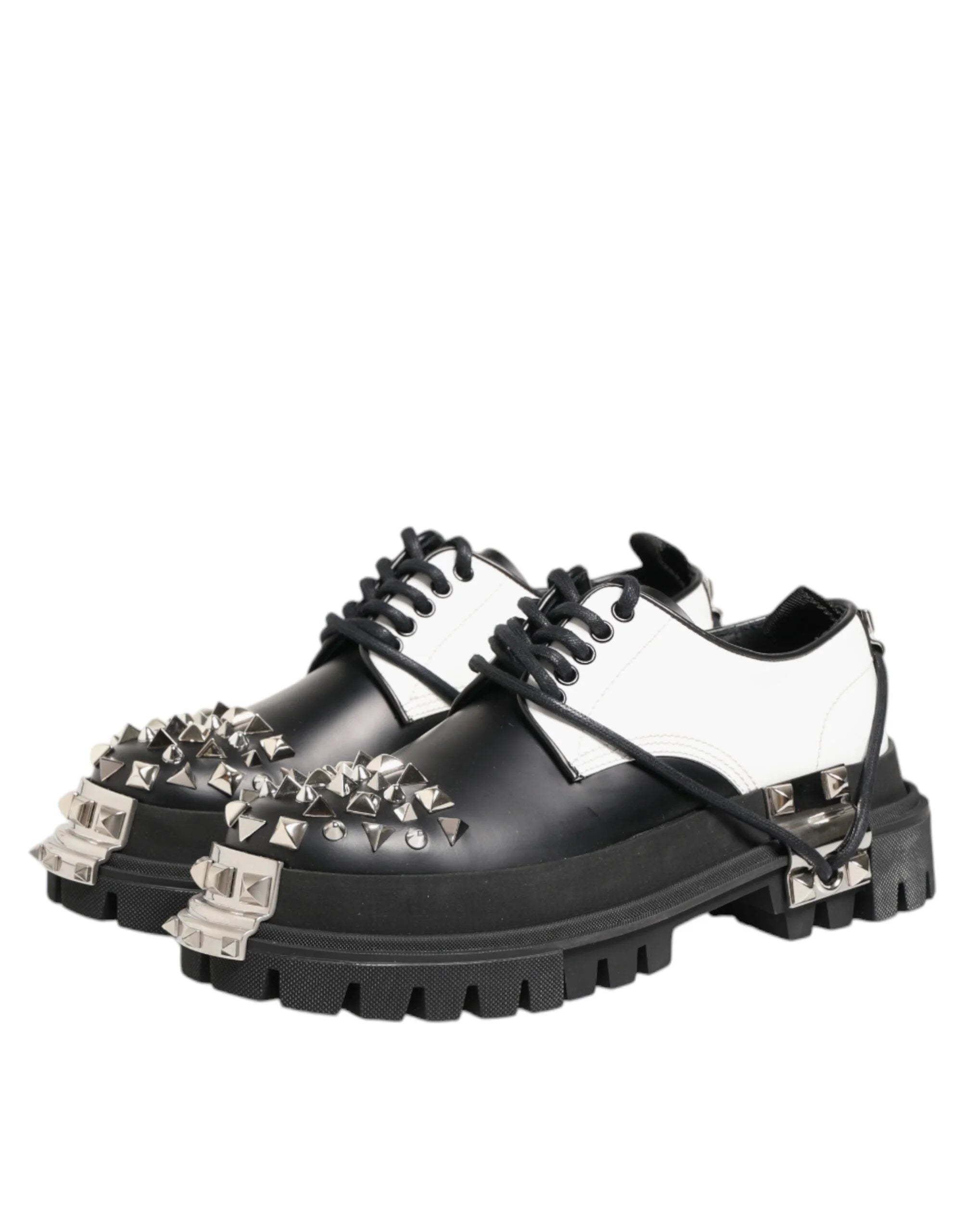 Dolce & Gabbana Black White Studded Men Formal Derby Shoes - EU44/US11