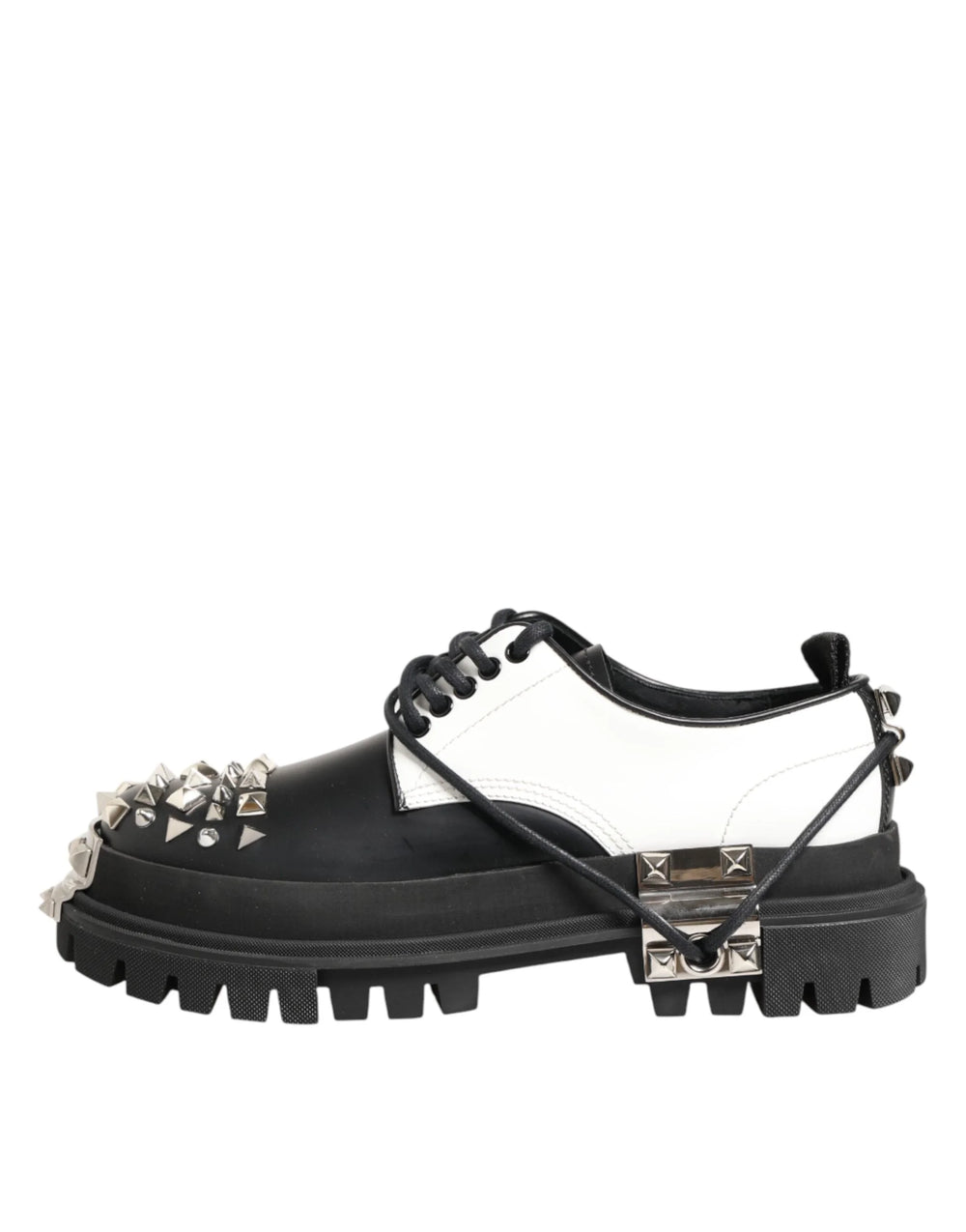 Dolce & Gabbana Black White Studded Men Formal Derby Shoes - EU44/US11
