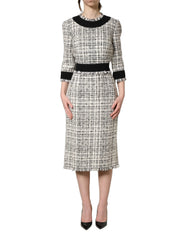 Dolce & Gabbana Black White Tweed Sheath A-line Midi Dress - IT36|XXS